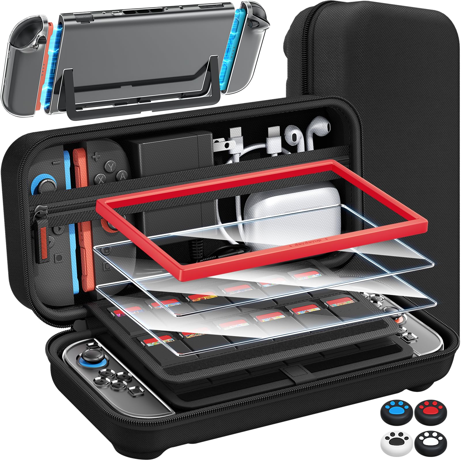 Fenolical Kit di Accessori 14 in 1 Compatibile con Nintendo Switch 2, Custodia per Switch 2, Custodia Protettiva in Vetro per lo Schermo, con 2 Guide, 4 Protezioni per Joystick e…