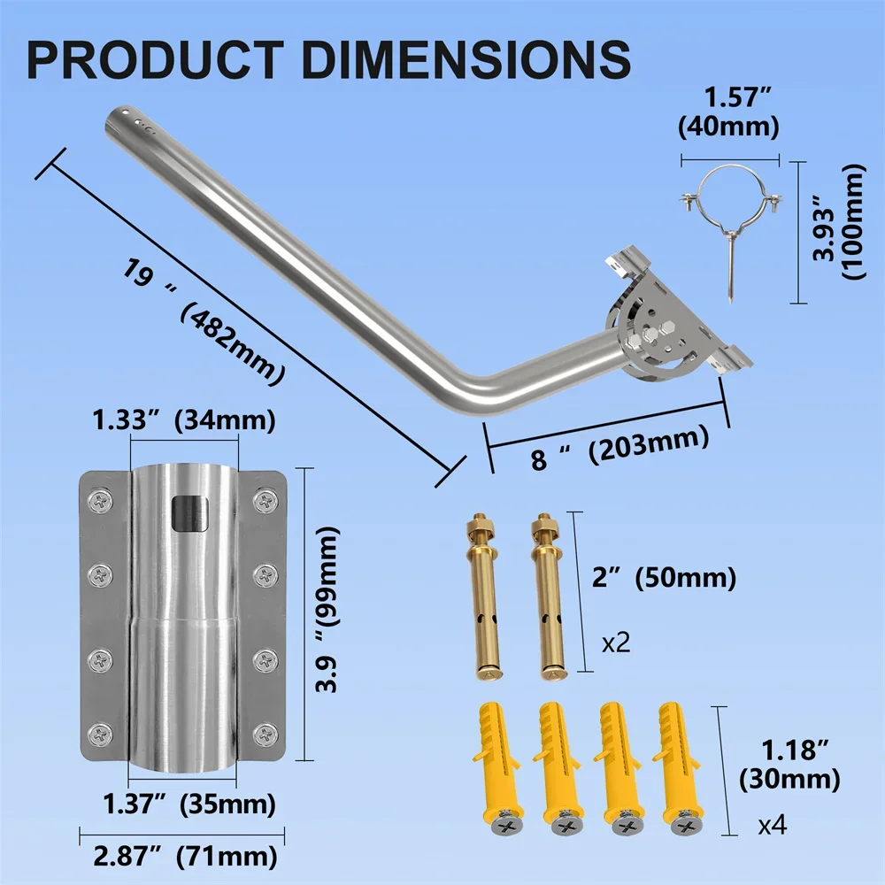 Supporto per Antenna Starlink V2 a Braccio Lungo Regolabile in Acciaio Inossidabile, Kit di Installazione Pivot Resistente per Montaggio su Tetto e Parete