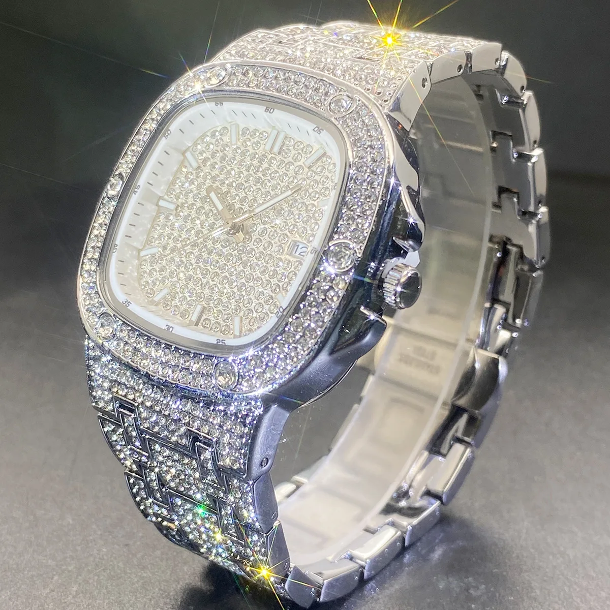 Orologio da Polso Quadrato per Uomo e Donna, Orologi al Quarzo con Pietre Brillanti, Gioielli di Moda, Orologio Classico in Colore Oro e Argento