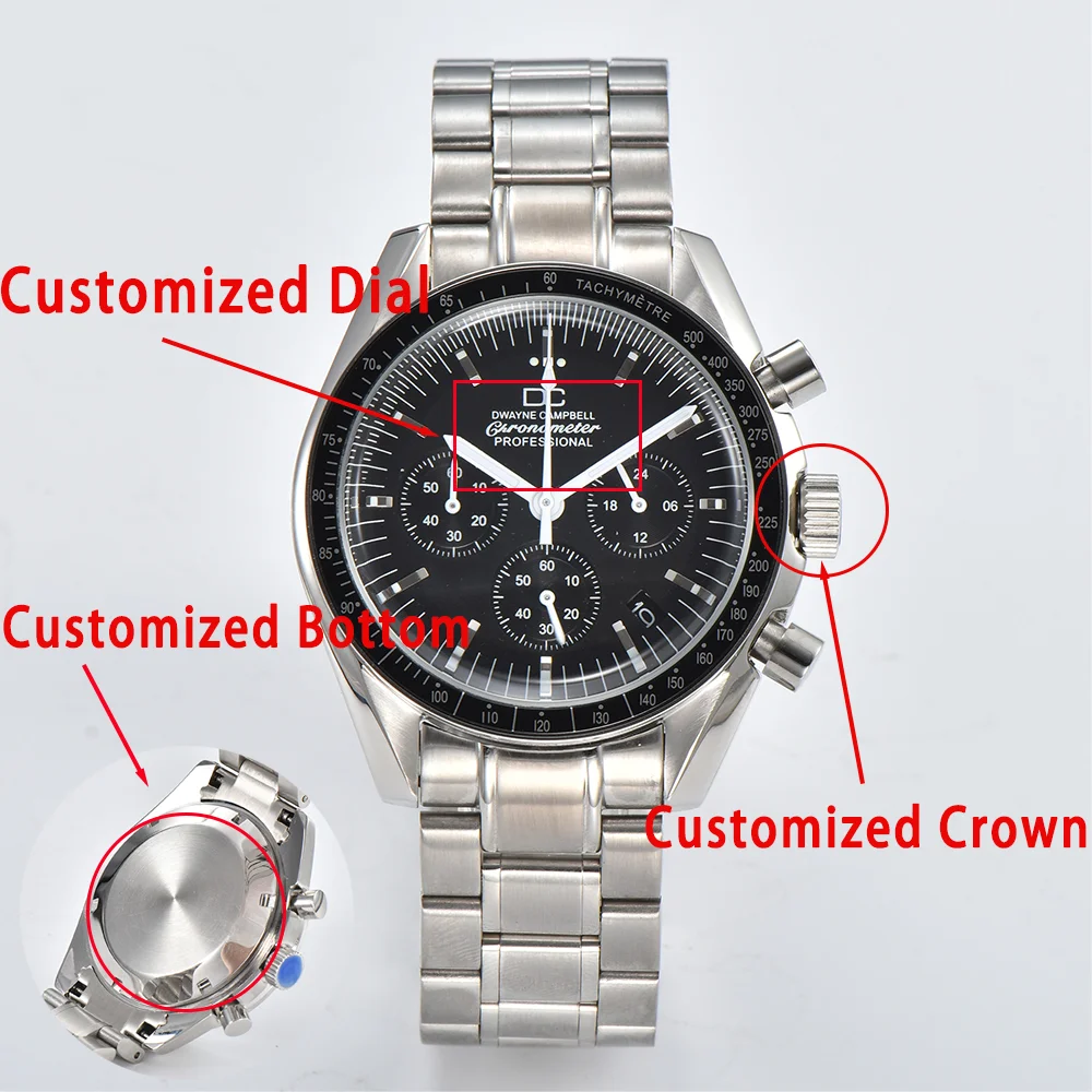 Orologio VK63 Personalizzato con LOGO, 40mm, Cassa in Zaffiro, Acciaio Inossidabile 316L, Automatico da Uomo, Alta Qualità, Business