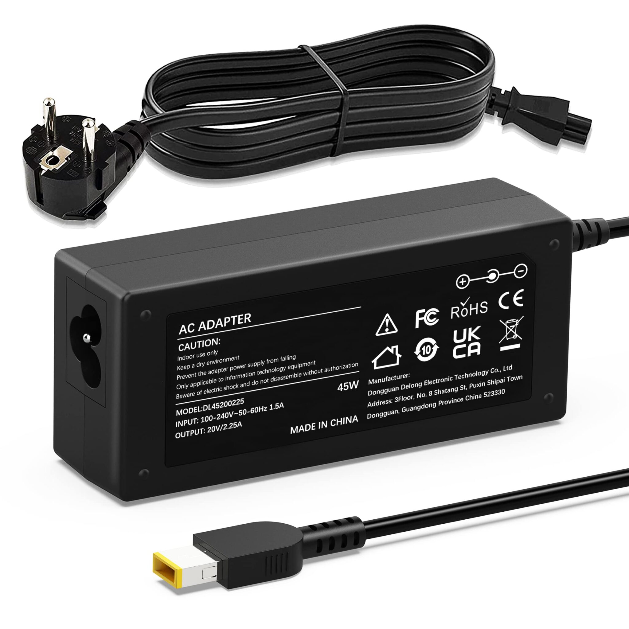 Caricatore 45W 20V 2.25A Alimentatore per Lenovo Thinkpad Caricabatterie | Compatibile con Lenovo Thinkpad T430 T440 T450 T460 T470 X240 X250 X270 G50 B50 V110 V130 Flex 2 3 ADLX4…