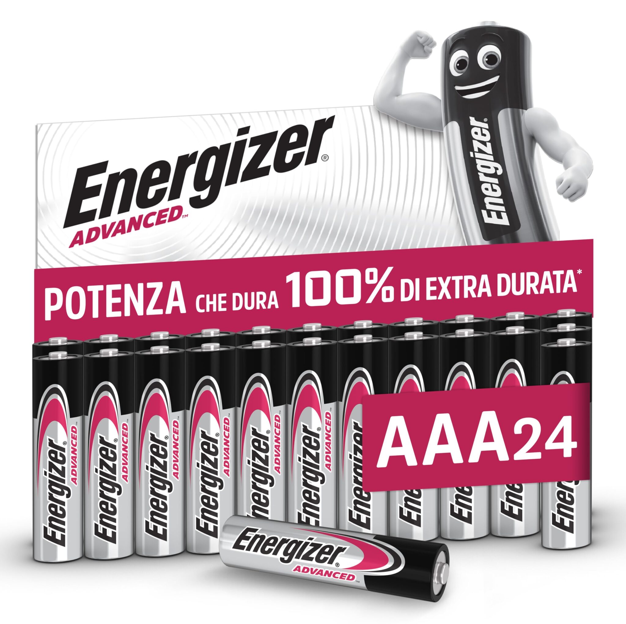 Energizer Advanced - Pile AAA (Confezione da 24) - Batterie Alcaline 1,5 V | Potenza Che Dura 100% Di Extra Durata - Made in EU - 0% imballaggio privo di plastica [Esclusiva Amazo…