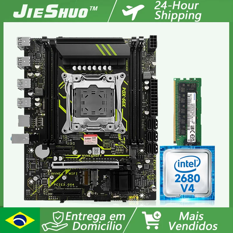 Kit di Aggiornamento per Gamer JIESHUO X99, Scheda Madre Xeon E5-2680 V4, 16GB RAM DDR4, NVMe M.2, USB3.0, TPM2.0