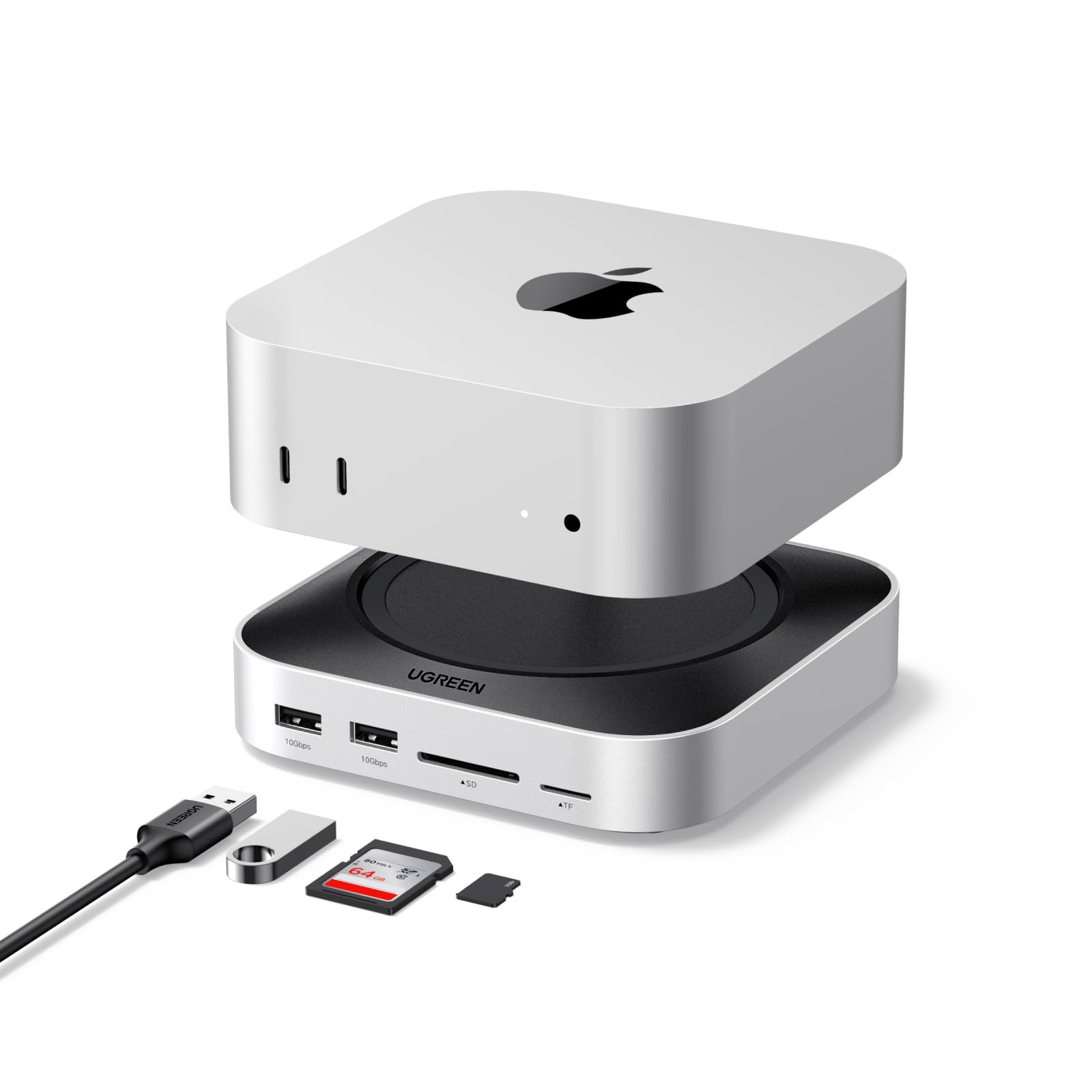 UGREEN Docking Station Hub USB C con Supporto per Mac Mini M4 et M4 Pro | 11 in 1, con Case M.2 NVME SSD, 7 Porte USB 5A2C, 10Gbps Trasferimento Veloce, Lettore di Schede SD TF