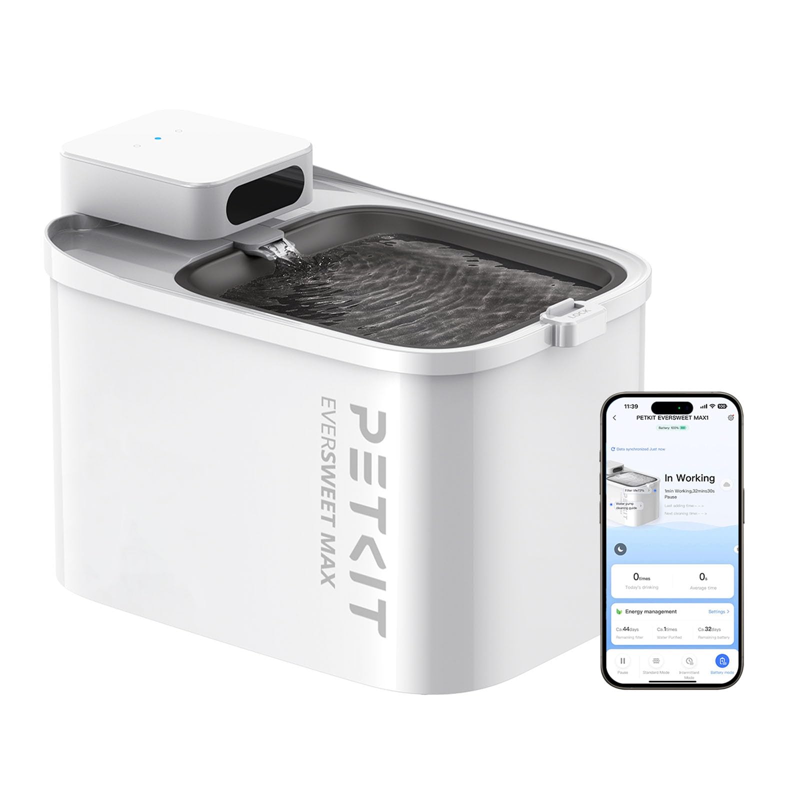 PETKIT EVERSWEET MAX Fontanella per Gatti Senza Fili, 3L Fontana per Gatti con Sensore,26dB Ultra Silenziosa, Controllo Intelligente dell'applicazione,5000 mAh 83 Giorni di Autono…