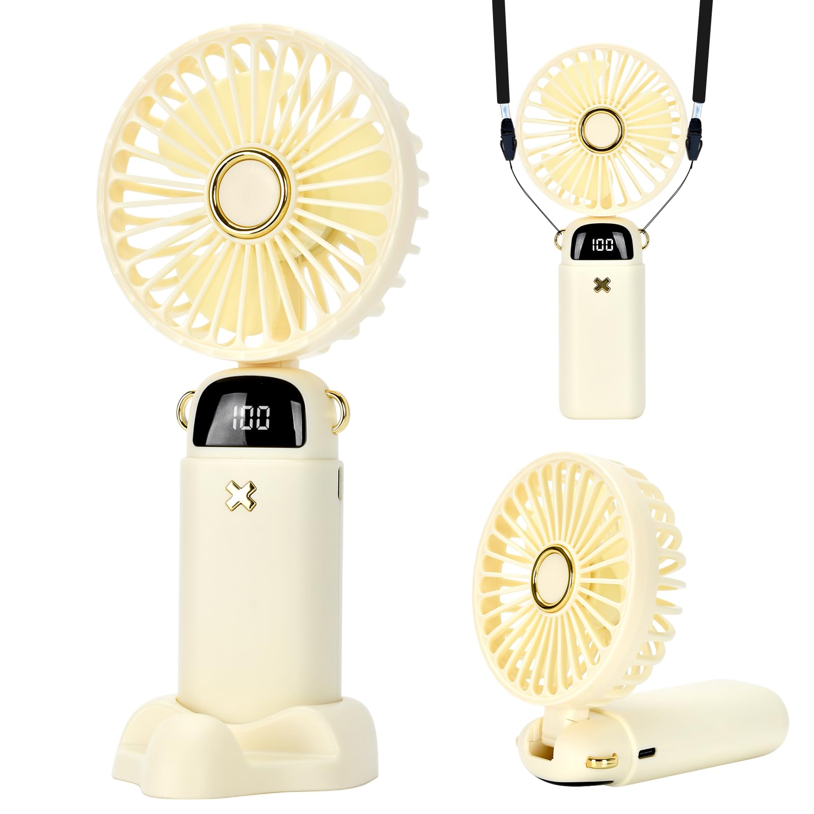 HZD Ventilatore Portatile, Mini Ventilatore Portatile USB Ricaricabile | 5 Velocità, Silenzioso Ventilatore Tavolo Piccolo, 90° Pieghevole per Viaggi, Ufficio e Uso all'aperto (Bi…