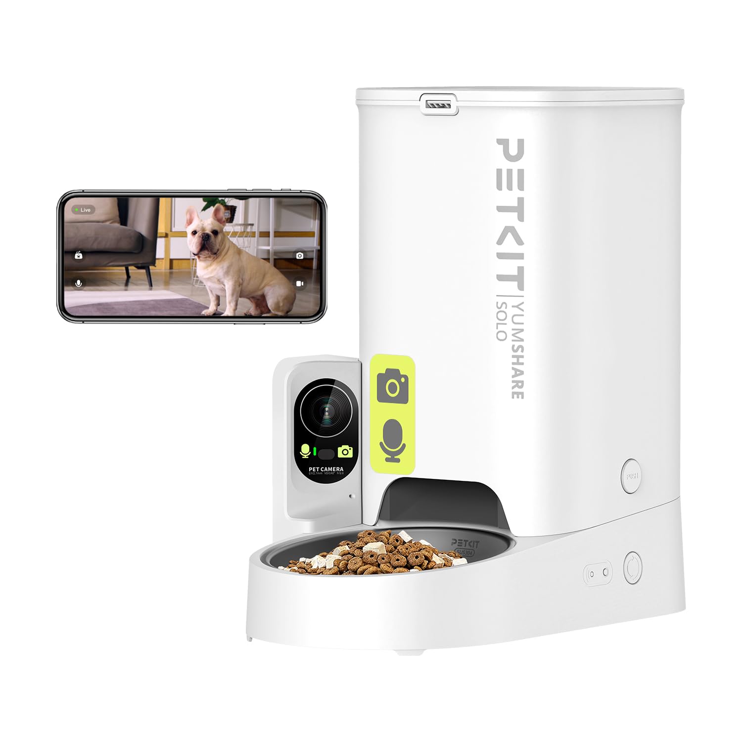 PETKIT Distributore Automatico Cibo per Gatti e Cani con Telecamera HD 1080P, WiFi 2.4G, 3L, Fino a 5 Pasti al Giorno, Ciotola in Acciaio Inossidabile