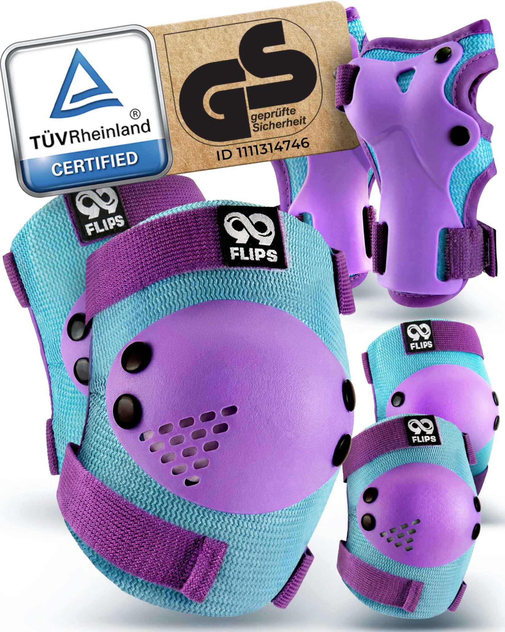 99FLIPS Protezioni Pattini Bambina 3-12 Anni | Ginocchiere Bambino, Gomitiere e Protezioni per le Mani [Set da 6 Pezzi] - Protezione Skateboard, Pattini a Rotelle