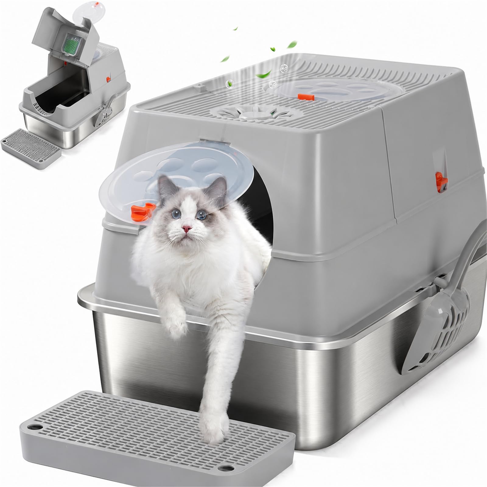 Lettiera per gatti in acciaio inox – coperta, adatta per gatti piccoli, medi e grandi, facile da pulire, controllo degli odori, superficie antiaderente, rimovibile, flip top a 180…