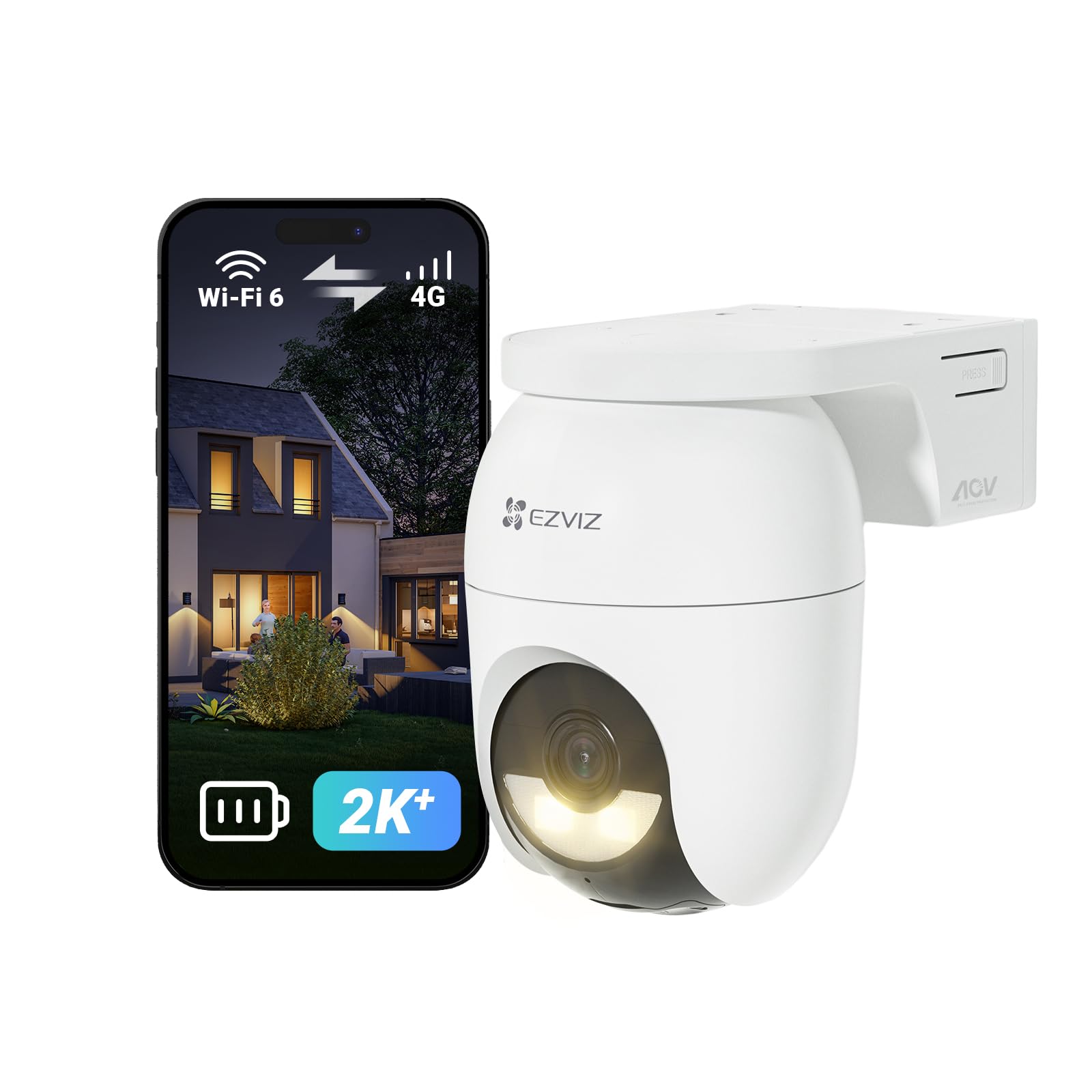 EZVIZ CB8 Lite 4G LTE Telecamera Esterno Senza Fili, 2K+/4MP 360° PTZ Telecamera Batteria, Rilevamento di Persone/Veicoli, Modalità AOV, Visione Notturna a Colori, Difesa Attiva