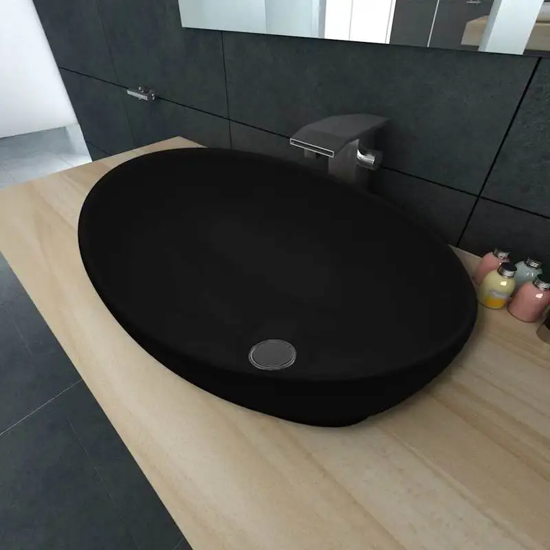 Lussuosa lavabo in ceramica, ovale, nero, 40 x 33 cm