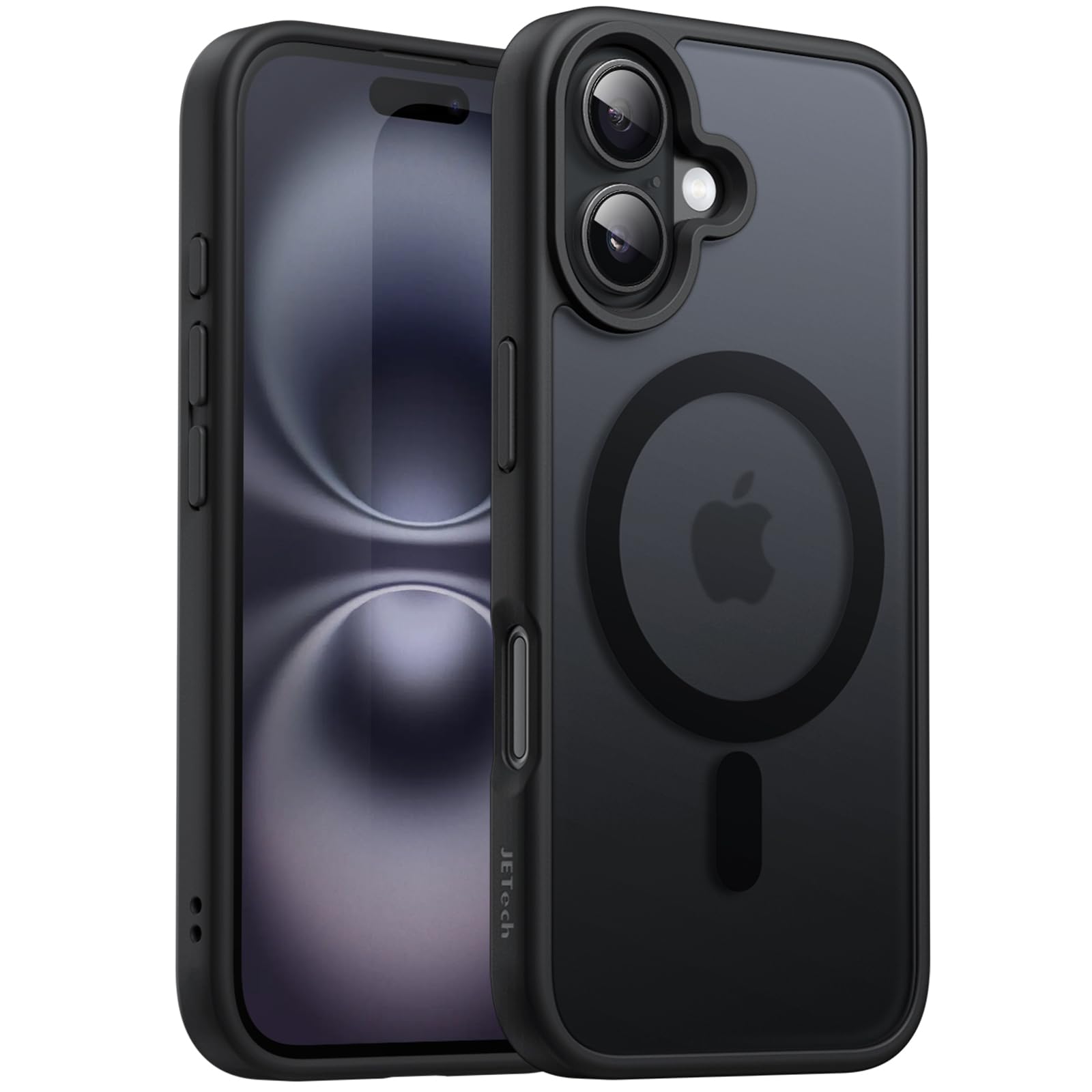 JETech Cover Magnetica Opaca per iPhone 16, Nero | Compatibile con MagSafe, Retro Traslucido, Custodia Protezione Antiurto Sottile