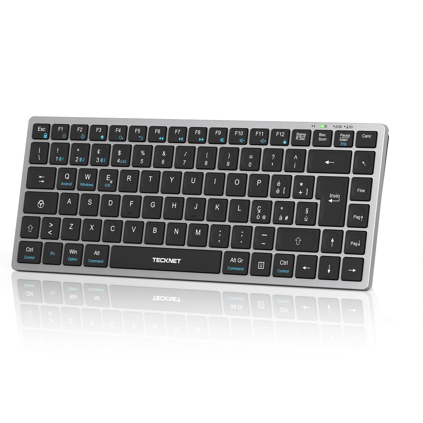 TECKNET Tastiera Bluetooth Ricaricabile, 4-Dispositivo (2.4G USB+3 BT) | Tastiera Wireless Italiana, Easy-Switch per Windows, MacOS, iOS, Android, Samsung Tablet, Smart TV, Italia…