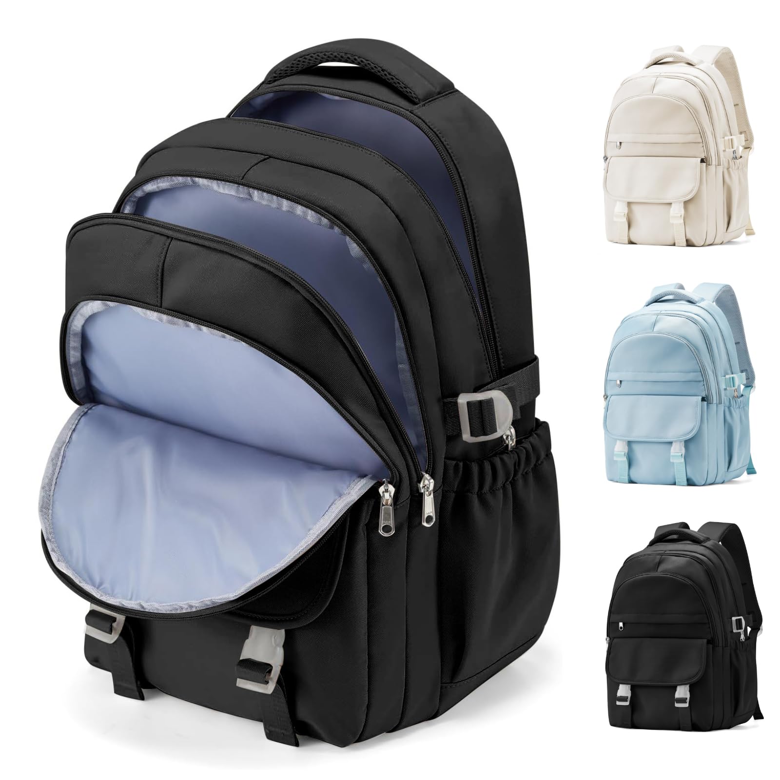 pectodox Zaino Università Donna Uomo, Zaino Scuola Superiore Media Ragazzo, Zainetto Leggero con Multi Tasche, Zaini per College Viaggio Casual Daypack, Nero