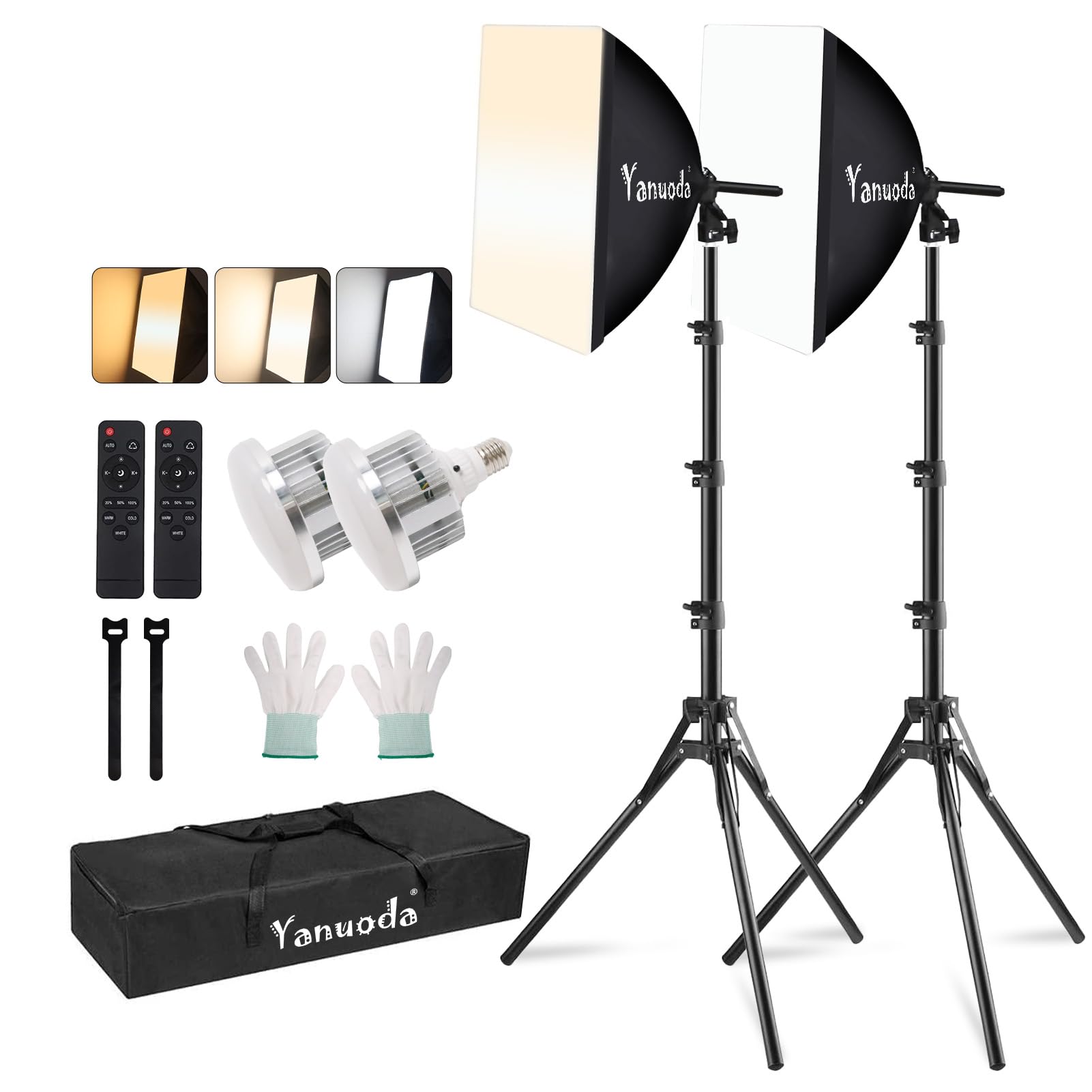 Set 2 Softbox Studio Fotografico 40x40 cm con 2 Lampadine LED 95W (3000-7500K, E27) + 2 Treppiedi - Luce Professionale per Foto, Video, Streaming Live e Ritratti