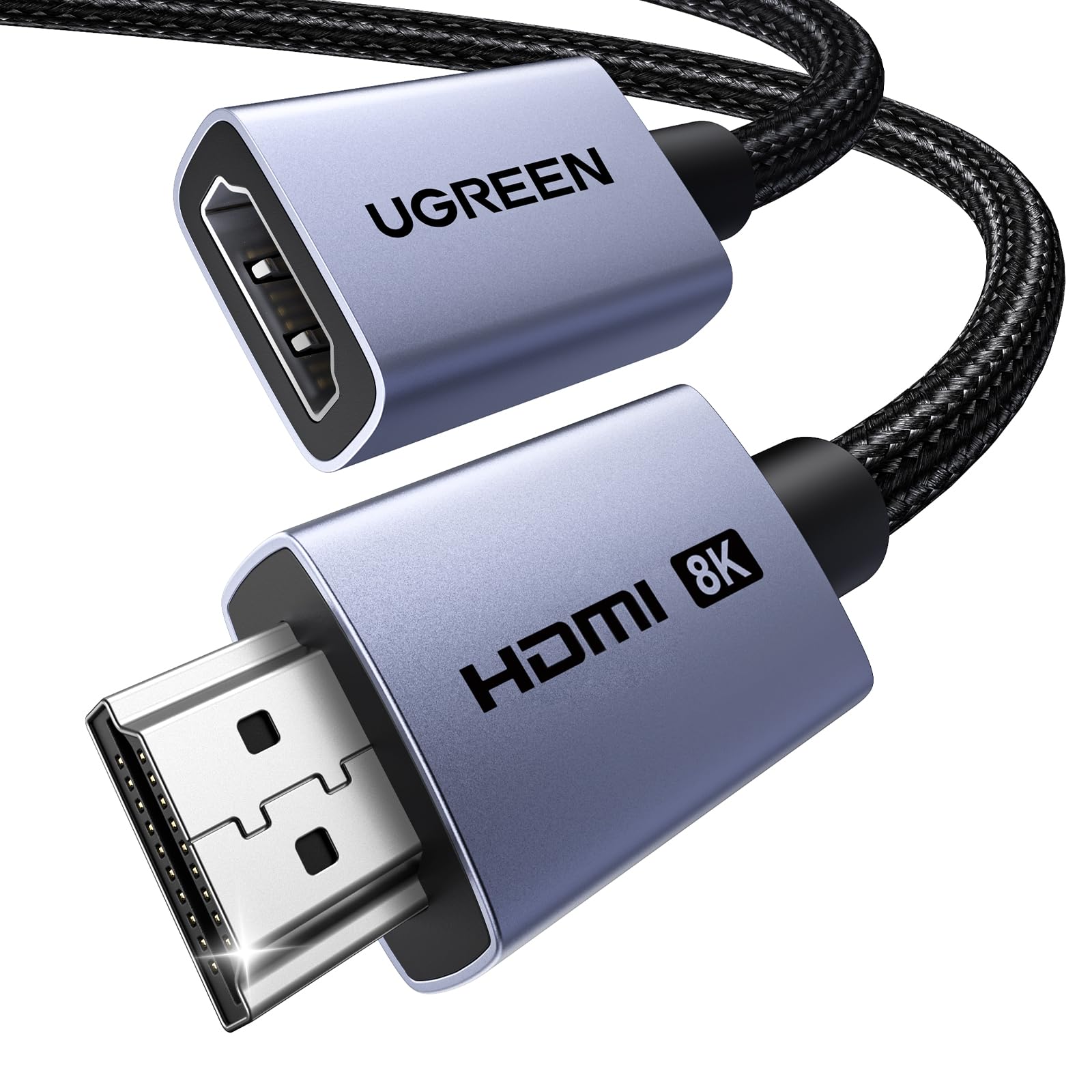 UGREEN Cavo di Prolunga HDMI 2.1 Maschio Femmina 8K 60Hz 4K 240Hz 48Gbps 1M | Alta Velocità Alluminio HDR eARC Dolby Atmos HDCP 2.3 Compatibile con PS5 4 Xbox HDTV PC Monitor