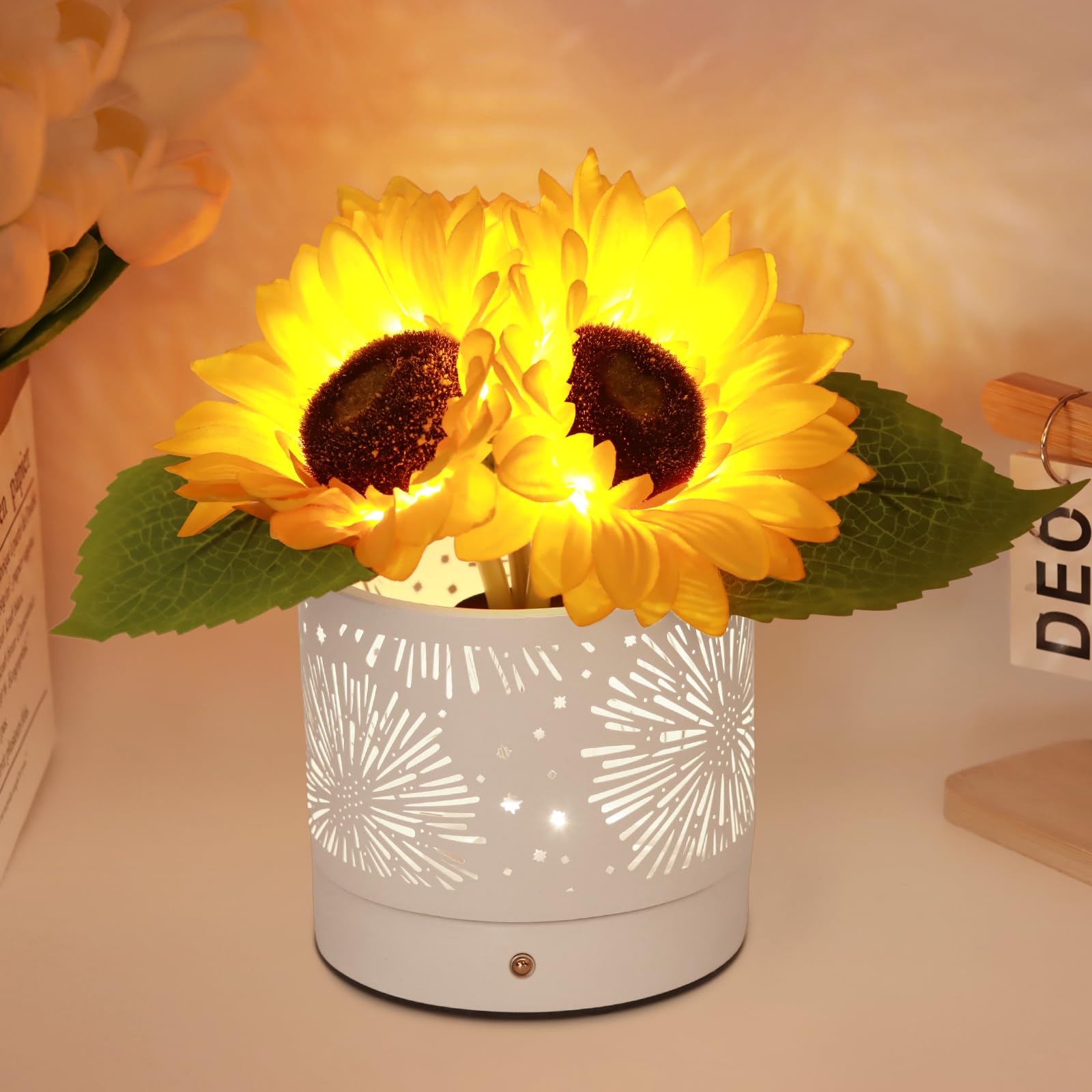 JHXLAMP Lampada touch a forma di fiore di girasole, lampada da tavolo senza fili ricaricabile, 3 colori, dimmerabile,regalo per la mamma per San Valentino, festa della mamma (Yell…