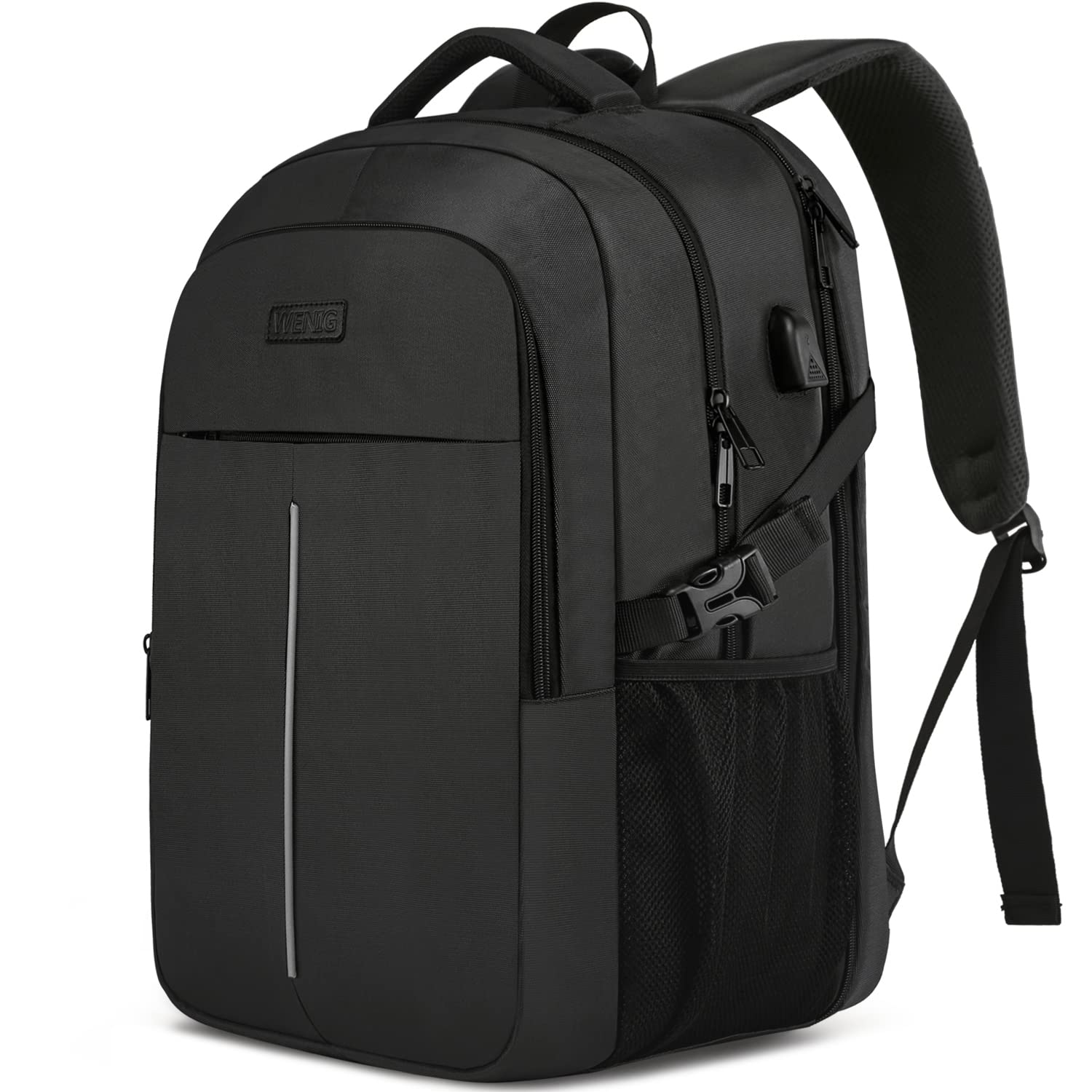 WENIG Zaino Uomo per PC Portatile 17.3 Pollici, Lavoro Uomo Impermeabile Antifurto, per Laptop, Computer Notebook Borse con Caricatore USB per Viaggio Ufficio Scuola-Nero