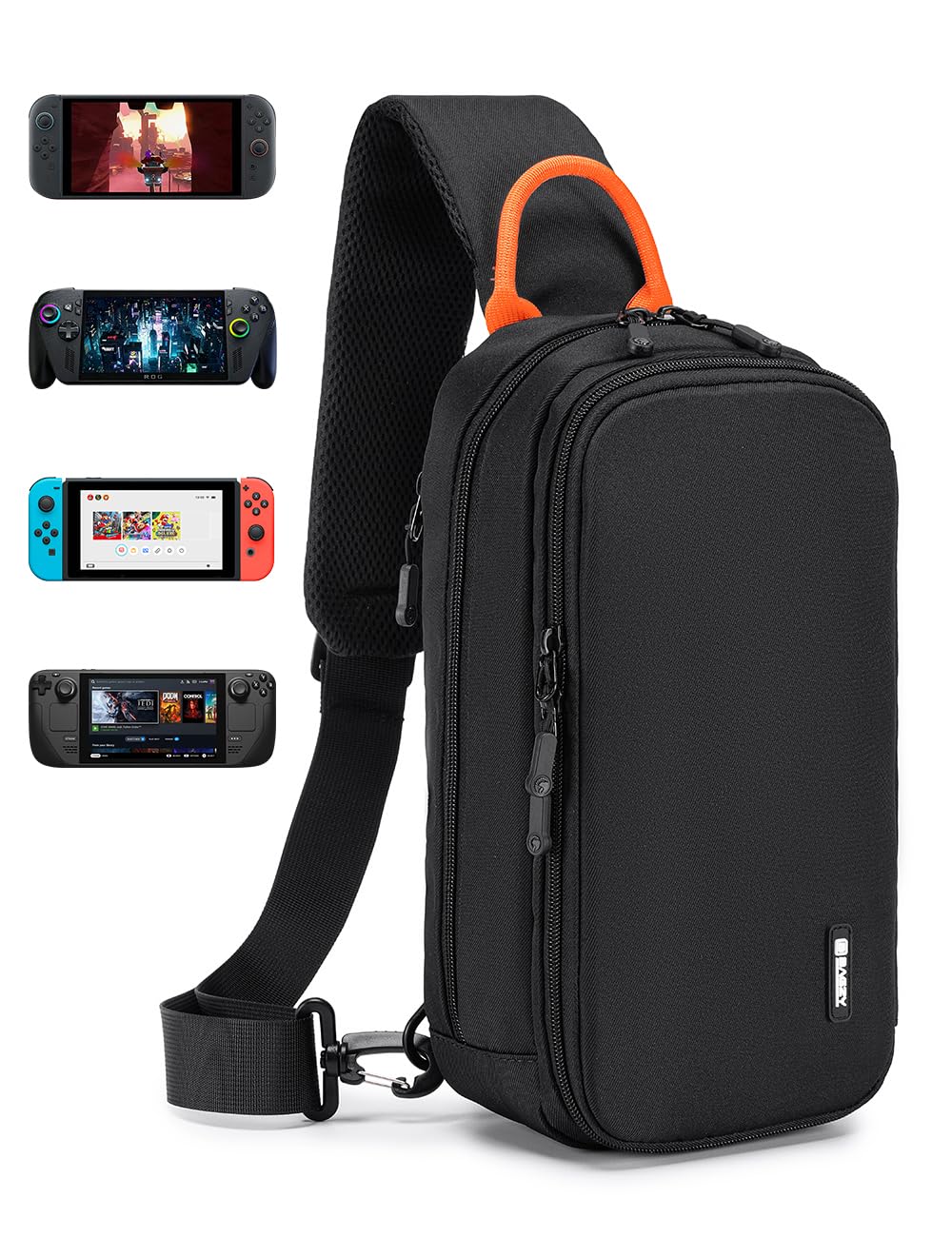 BAGZY Borsa per Nintendo Switch 2/ Console 2025/ROG Xbox Ally X/Switch OLED/Steam Deck Accessories Borsello Uomo Protettiva Portatile Borsa a Tracolla da Viaggio con 10 slot per C…