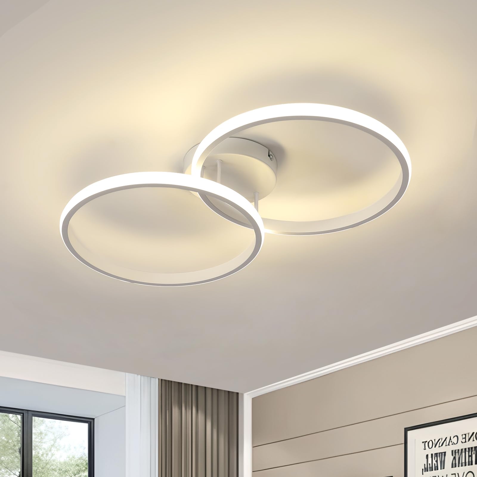 Toolight Lampada da Soffitto Moderna 42W 4500K Bianco 54cm Soggiorno Cucina | Plafoniera LED 4725LM, 2 Luci a Doppio Cerchio, Alluminio, Luce Naturale, Design Elegante, per Camera…