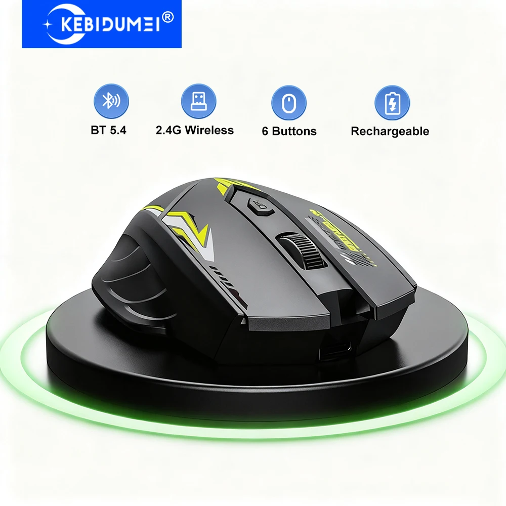 Mouse Bluetooth 5.4 Mouse wireless dual-mode 2.4G Mouse da gioco a 6 pulsanti Mouse silenzioso da ufficio Mouse ricaricabile per PC portatile