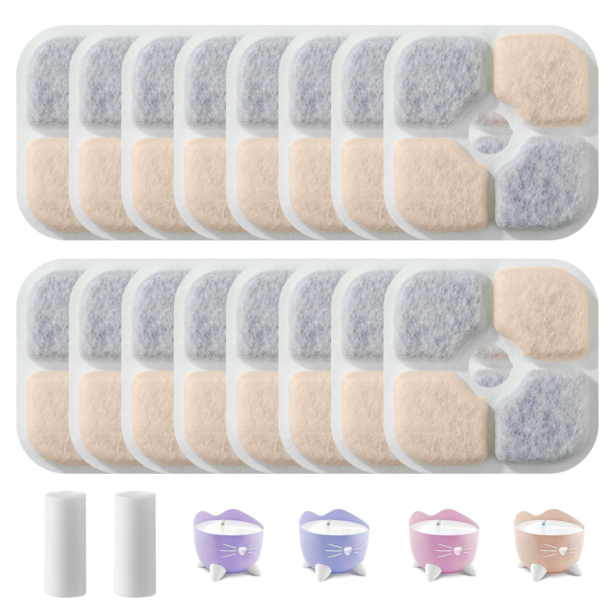 16 Filtri Fontanella per Gatti e 2 tubi per Fontana Catit Pixi. filtri per distributore d'acqua per gatti in carbone attivo, resina e tessuto non tessuto, ad alta efficienza