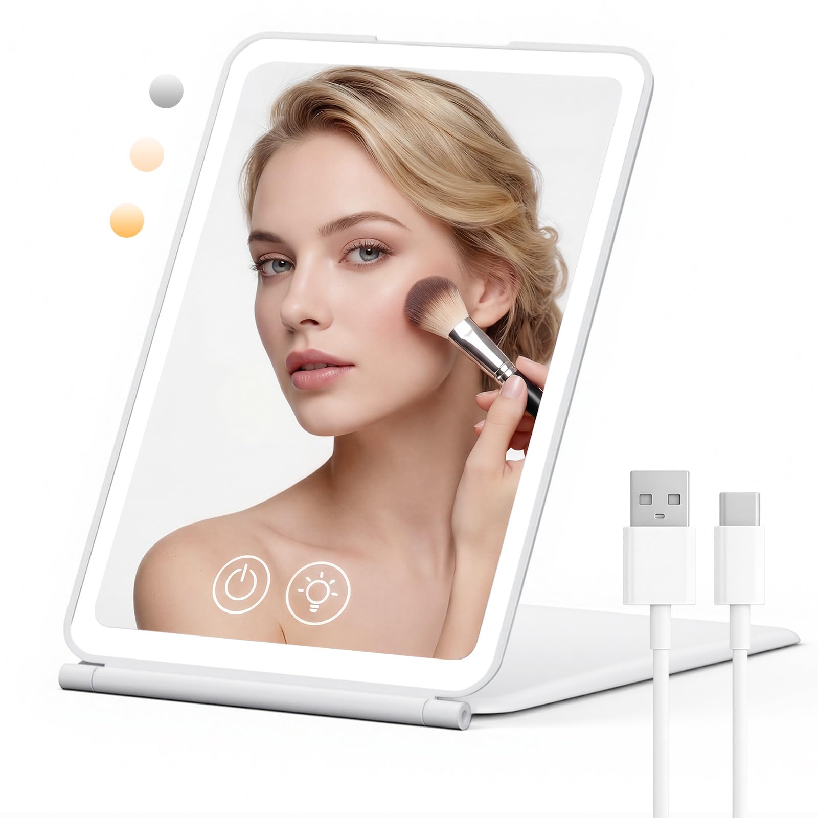 EYMUOBC Specchio Trucco con 72 Luci LED,Specchio da Tavolo Ricaricabile 1500mAh,Luminosità Regolabile,Controllo Touch,Specchio Trucco a 3 modalità d’Illuminazione,Ideale per Make…