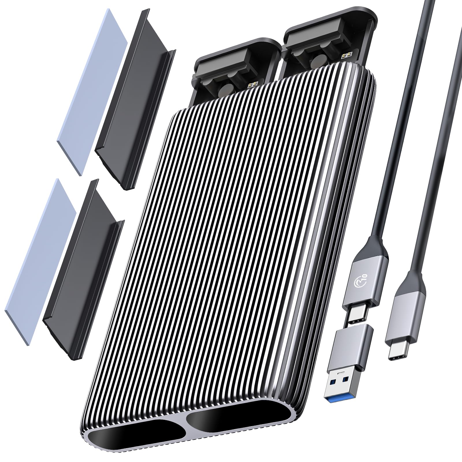 ORICO Dual-Bay M.2 NVMe SSD alluminio USB3.2 Gen2 10Gbps, M.2 Type-C docking station per PCIe M-Key, B&M Key 2230/2242/2260/2280 SSD, senza attrezzi, fino a 4 TB - AM2-2N