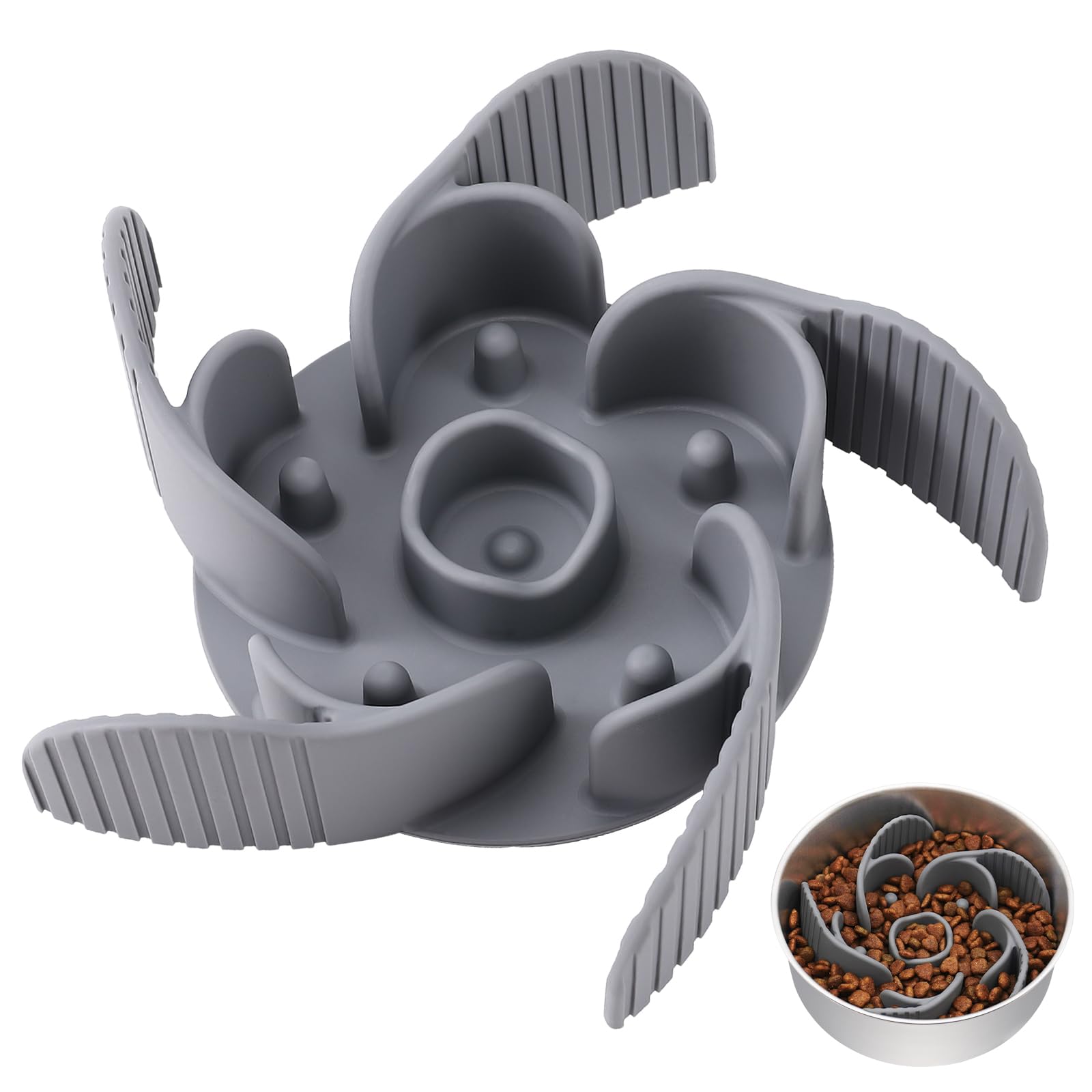 MateeyLife Ciotola Anti Ingozzamento, Ciotola Anti Ingozzamento Gatto in Silicone per Gatti con Ventose, Dog Slow Feeder per Cani di Taglia Media e Grande Facile da Usare, Grigio