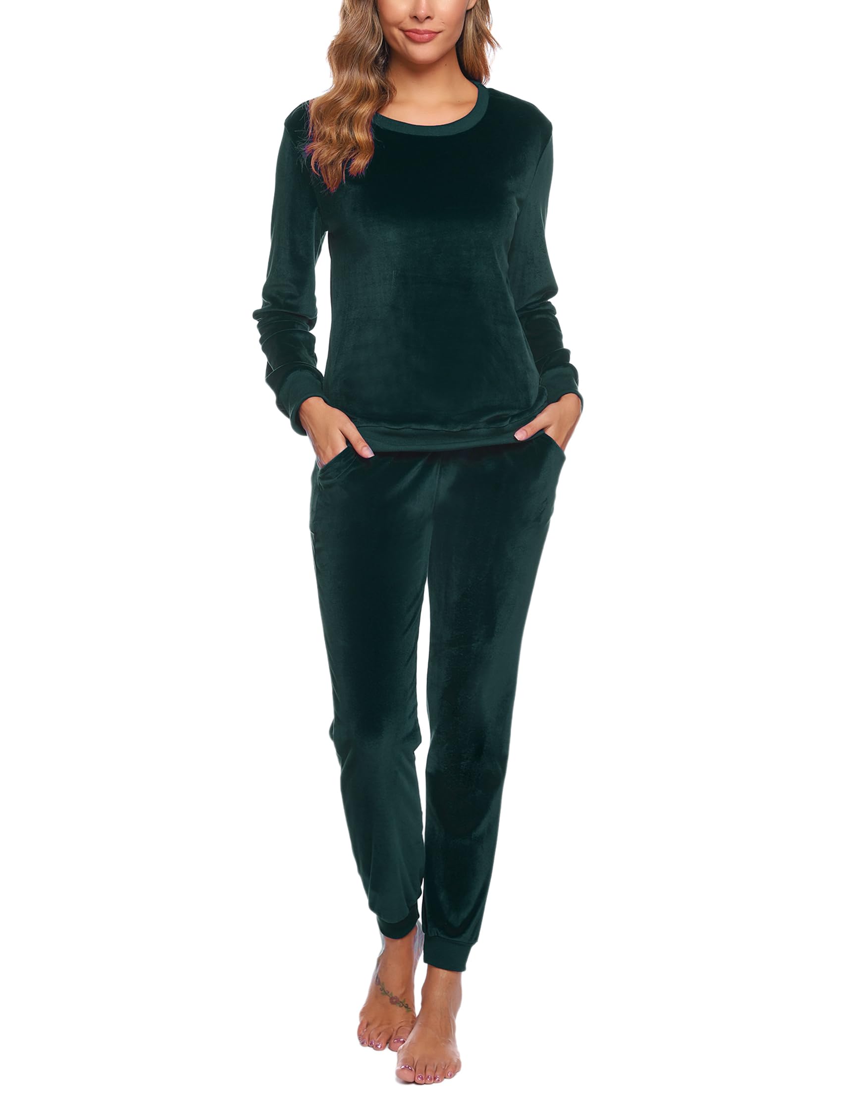Wayleb Pigiama Donna Invernale Velluto Due Pezzi Manica Lunga | Velluto Morbido e Caldo, Girocollo, Manica Lunga, Due Pezzi, Pantaloni Elastici con Tasche, Autunno Inverno, Casa e…