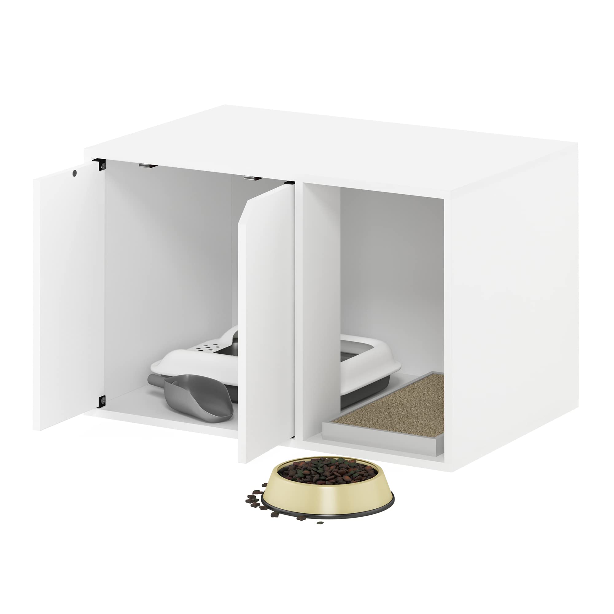 Furinno Peli tavolino piccolo con contenitore per lettiera, bianco solido