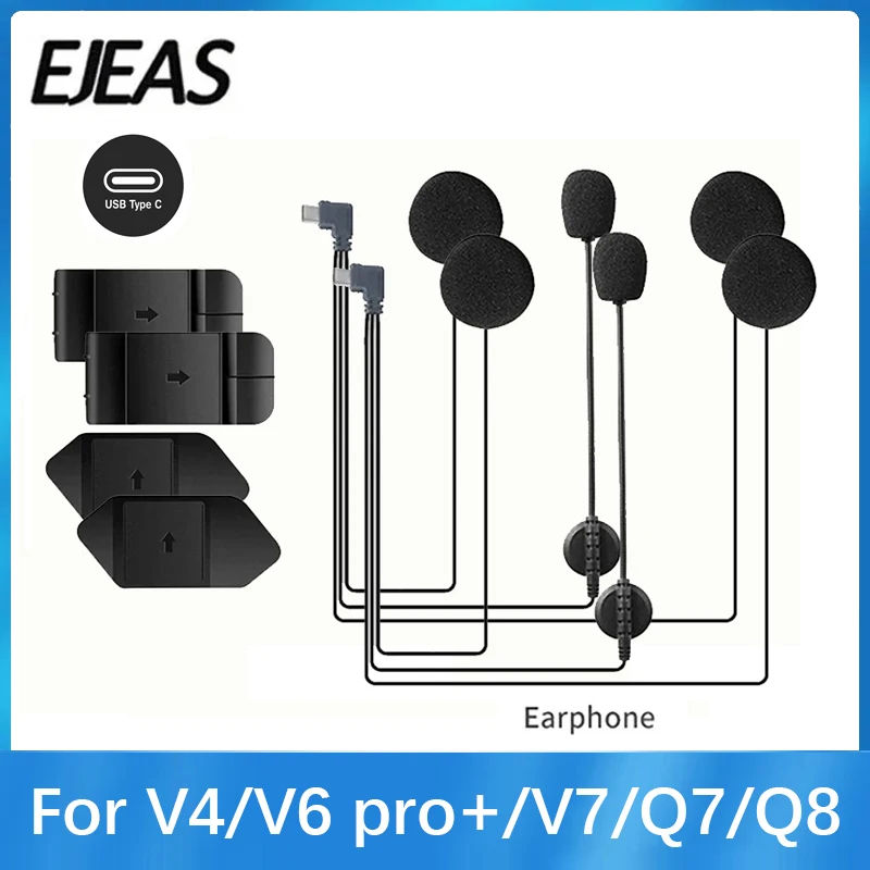 Auricolare originale per EJEAS V4PLUS /V6 PRO + Tipo-C Spina Casco moto Auricolare con altoparlante Microfono Clip e base opzionali