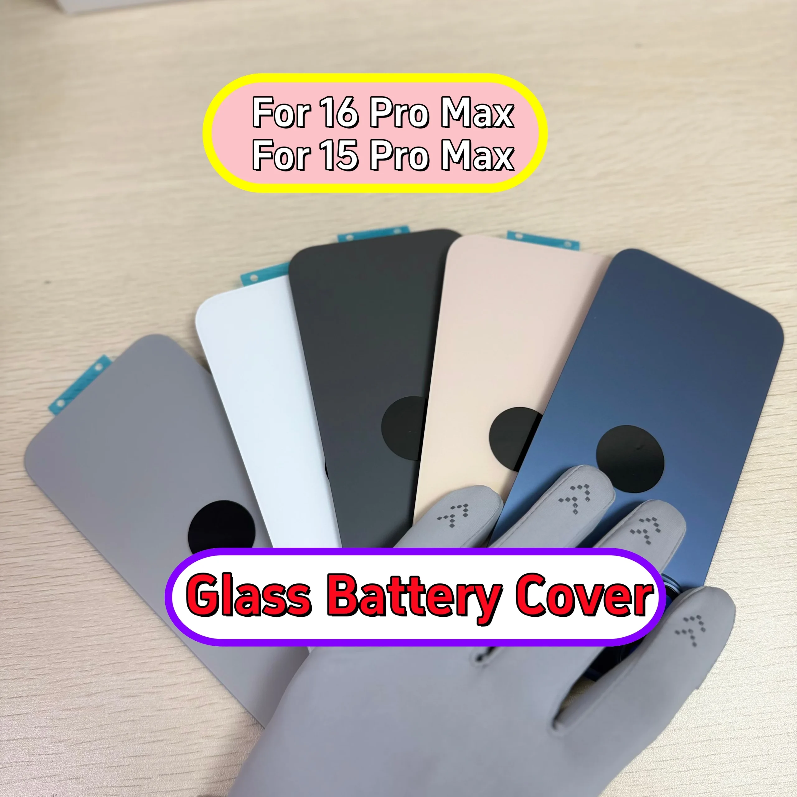 Cover in vetro per batteria per iPhone 16/15 Pro Max, pannello posteriore, custodia, lente fotocamera, ricambi per cover batteria iPhone 16/15 Pro