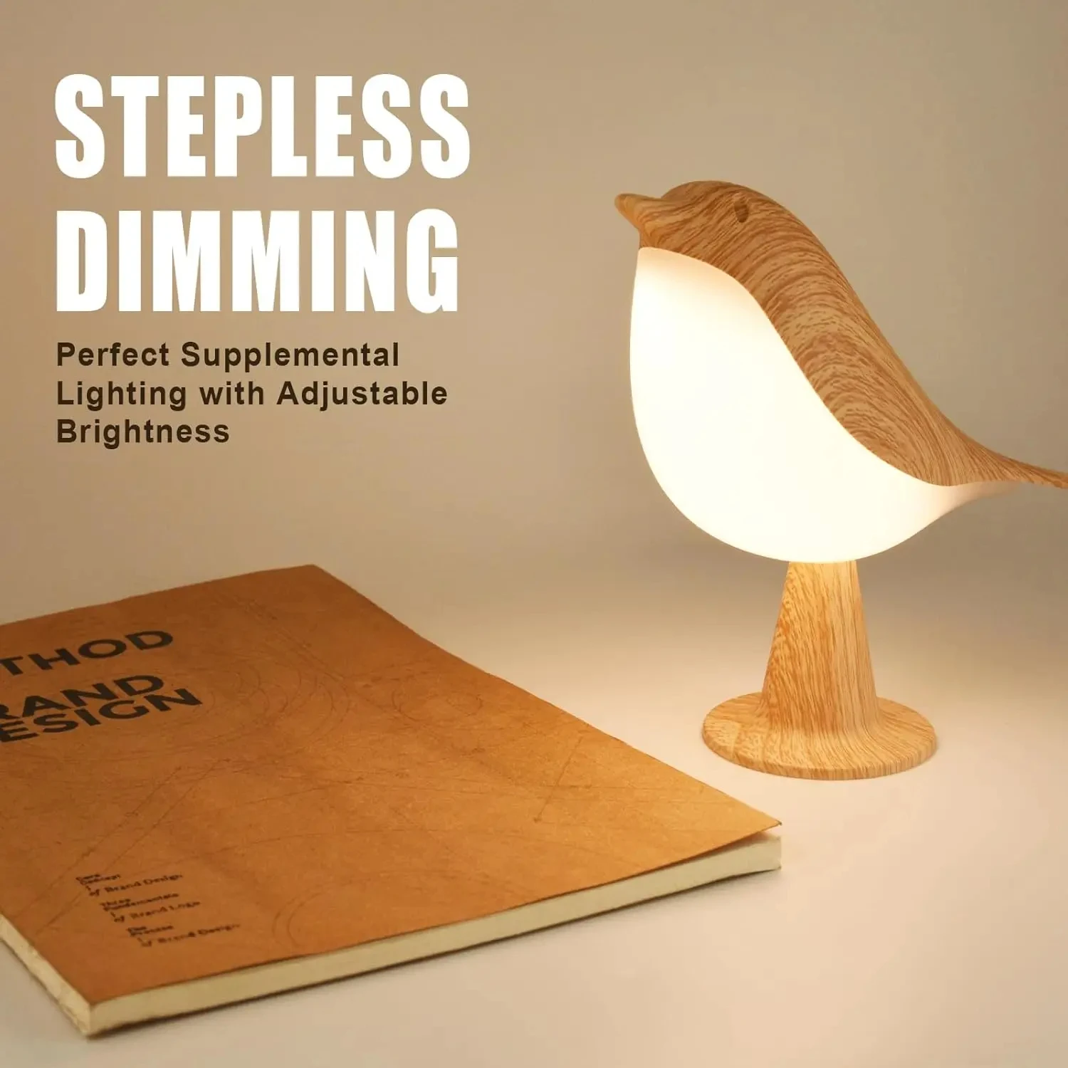 Piccola lampada da scrivania, lampada da comodino con lampada per uccelli con 3 temperature di colore e sensore tattile, lampada da notte per bambini senza fili