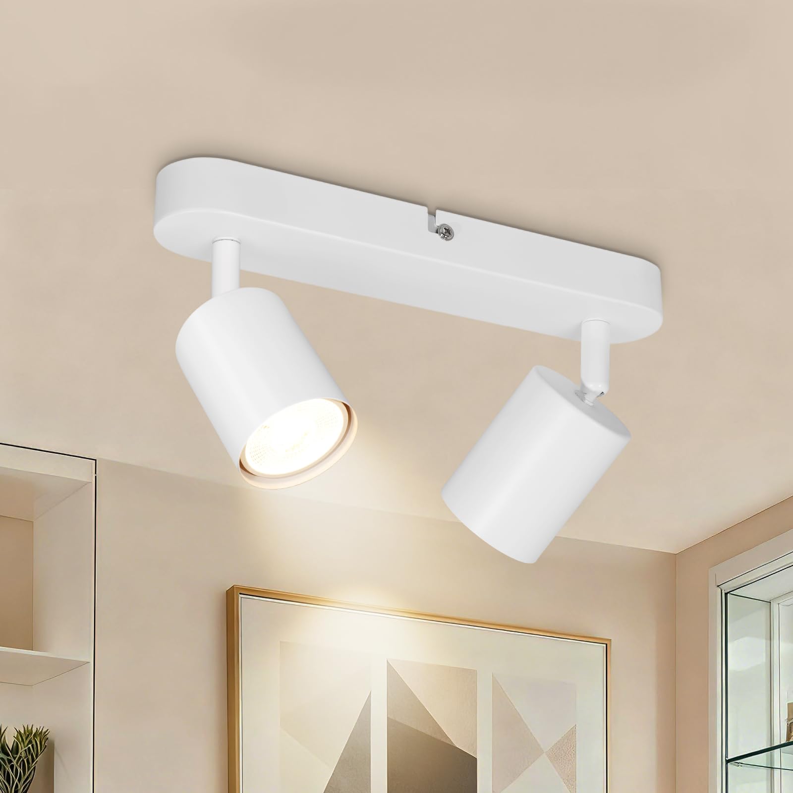 Dehobo Bianco Faretti LED Soffitto 2 Faretti, Plafoniera LED Soffitto GU10 | Faretto LED Interno Orientabile a 350° Plafoniere da Soffitto per Cucina Soggiorno, Faretti da Soffitt…