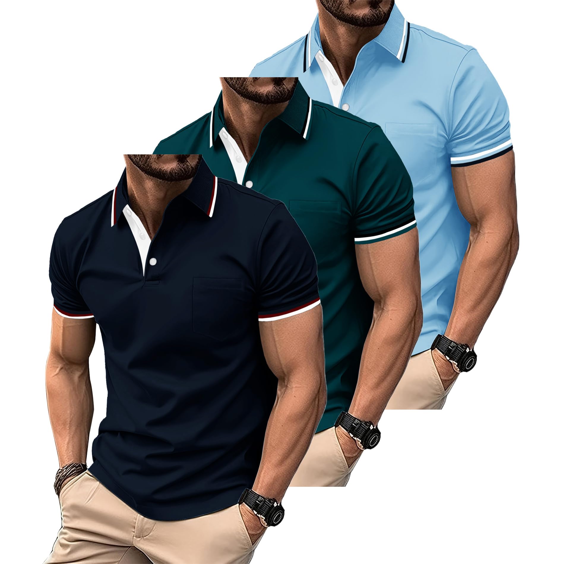 ZITY Polo Uomo Maniche Corte Pacco da 3 Polo Golf Tennis Estate Magliette Leggera e Traspirante T Shirt Primavera Camicie per Il Lavoro,Vacanze