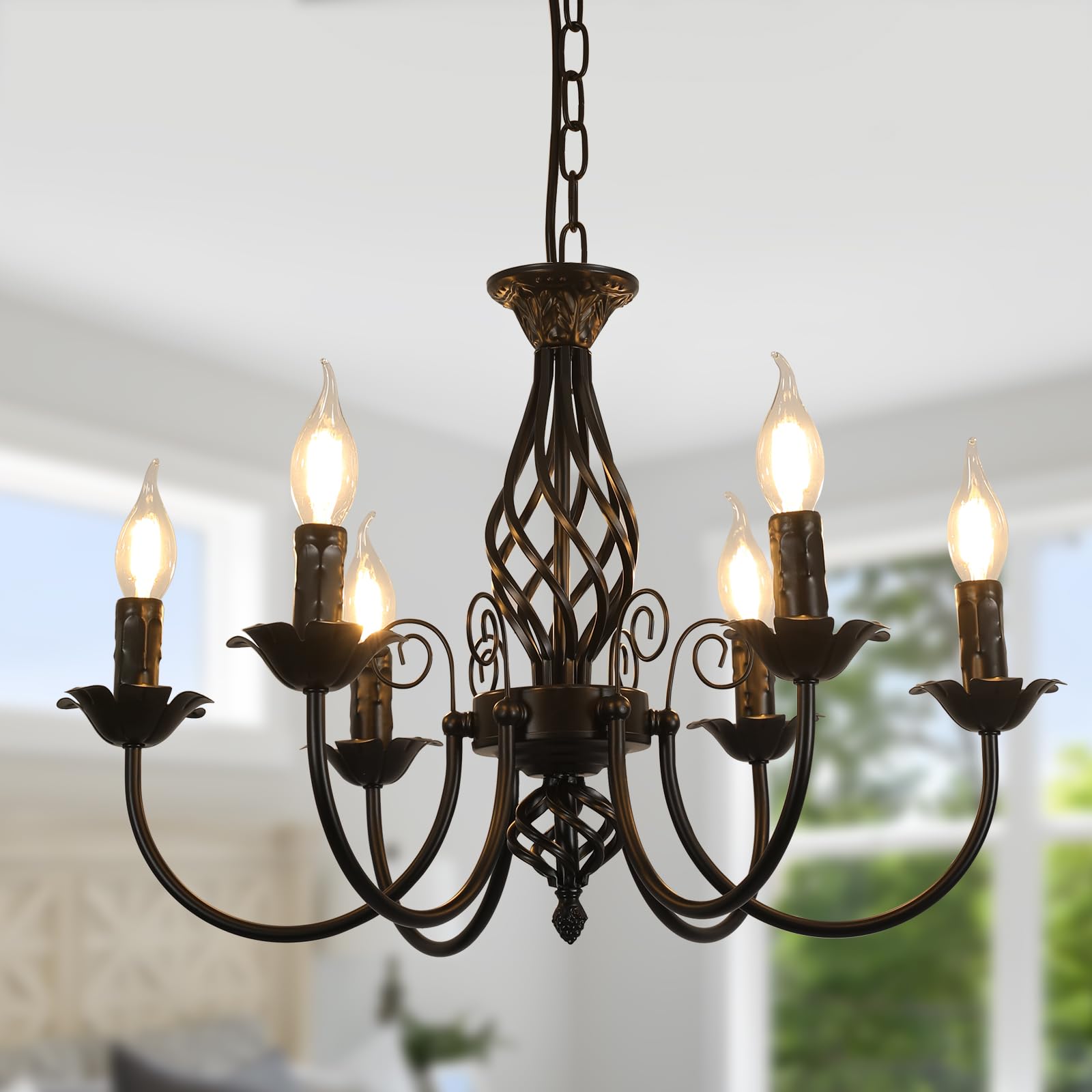 Comely Lampadario Sospensione Nero 6 E14 Regolabile Rustico Vintage | Lampadario Industrial Regolabile, Pendente Vintage per Soggiorno Cameretta Cucina Sala da Pranzo