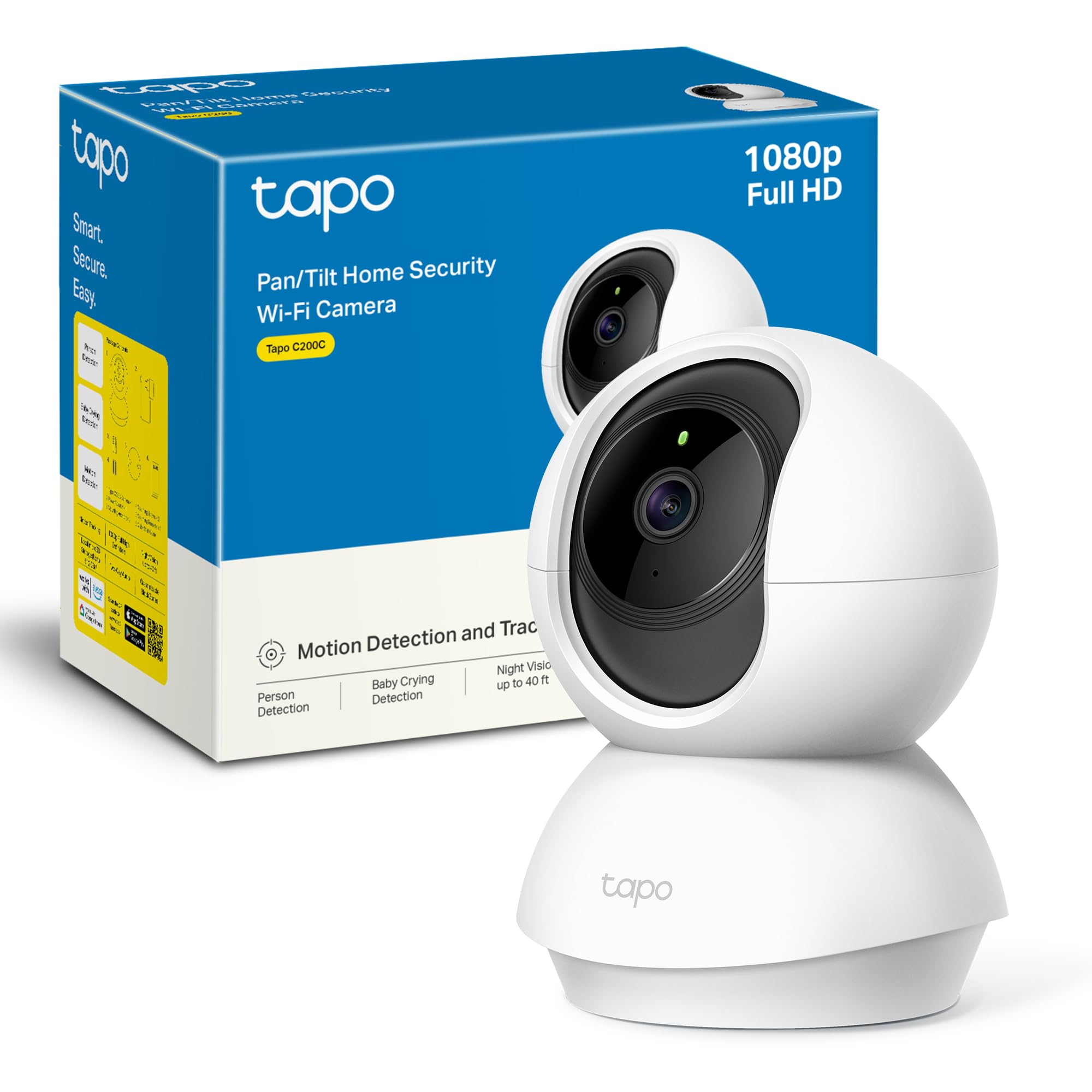 Tapo C200C FHD Telecamera WiFi Interno Videocamera Sorveglianza 360° | Telecamera per Bambini/Animali, Rilevamento Movimento, Audio Bidirezionale, Allarme Acustico e Luminoso, Vis…