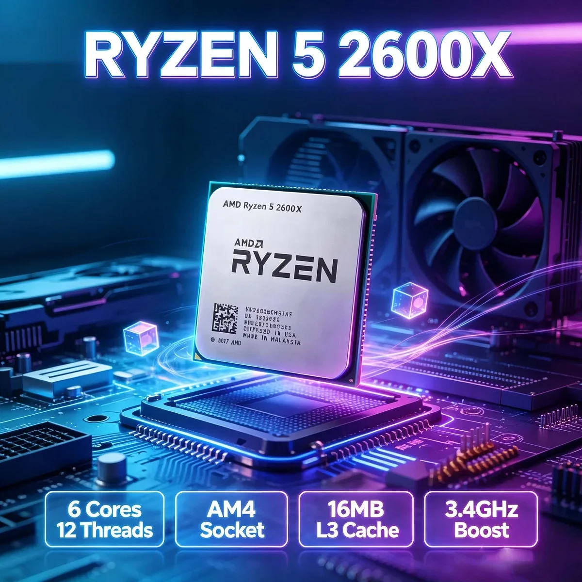 AMD Ryzen 5 2600X CPU AM4 12nm Processore da Gaming per Desktop 12MB di Cache L3 6 Core 12 Thread 95W 4.2GHz Max Boost