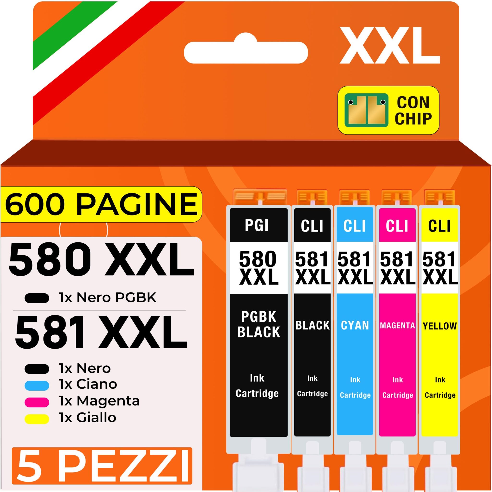 Supply Guy 580XXL 581XXL cartucce d'inchiostro compatibili con Canon PGI-580 CLI-581 per Pixma TS705 TS705a TS6350 TS6350a TS6351a TS6300 TR8550 TS9550 TS6150 TS6250 TR8500 Multip…