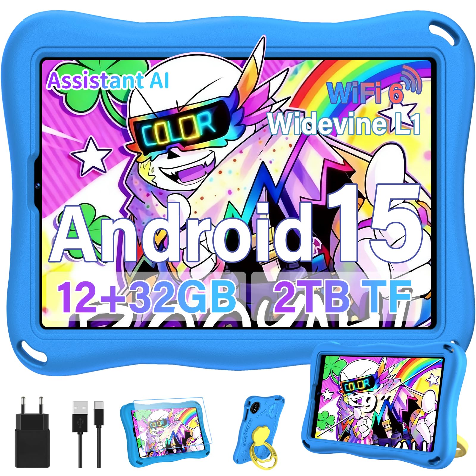 SUAAT Tablet per bambini da 9 pollici, Android 15, con 12 GB RAM + TF 1 TB, 5G WiFi, Octa-Core, Widevine L1, GPS, Face ID, sicurezza bambini, 5000 mAh, 1340 x 800, supporta BT 5.0…