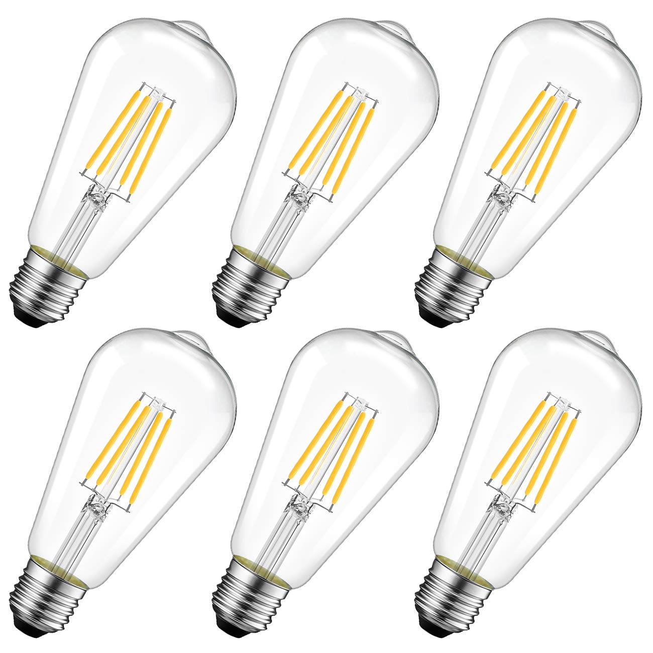 LVWIT Lampadine Filamento LED Attacco E27,6.5W Equivalenti a 60W,806LM,2700K,Luce Bianca Calda,Forma ST64 Edison Vintage retrò,Consumo Basso,Risparmio Energetico,Non dimmerabile,C…