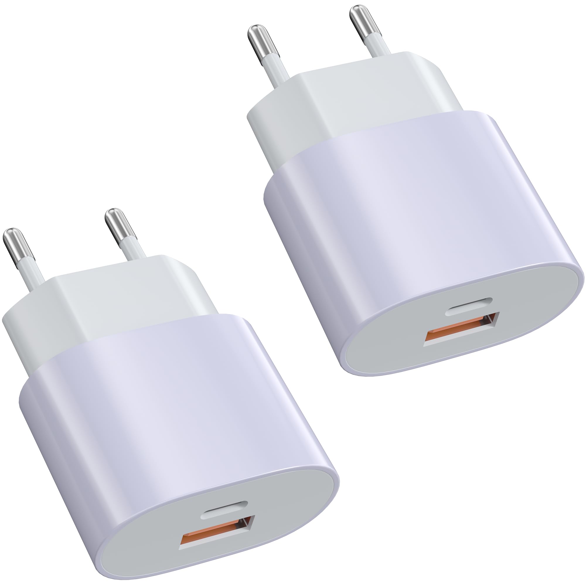 2 Pezzo 25W Caricatore USB C Caricabatterie Ricarica Rapida (Viola) | 2 Porte USB C Alimentatore per iPhone 17/16/16 Pro/16 Pro Max/16 Plus/15 14 13 12 11 Pro Max X XS, Samsung S2…