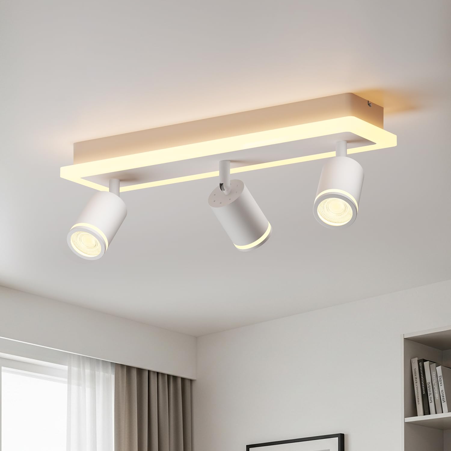 LVWIT Faretti da Soffitto Bianco, Faretto da Parete Interno GU10, Lampadario 3 Faretti Orientabili, Faretto LED Soffitto a Base Lunga Moderna, Plafoniera Camera da Letto (Senza La…