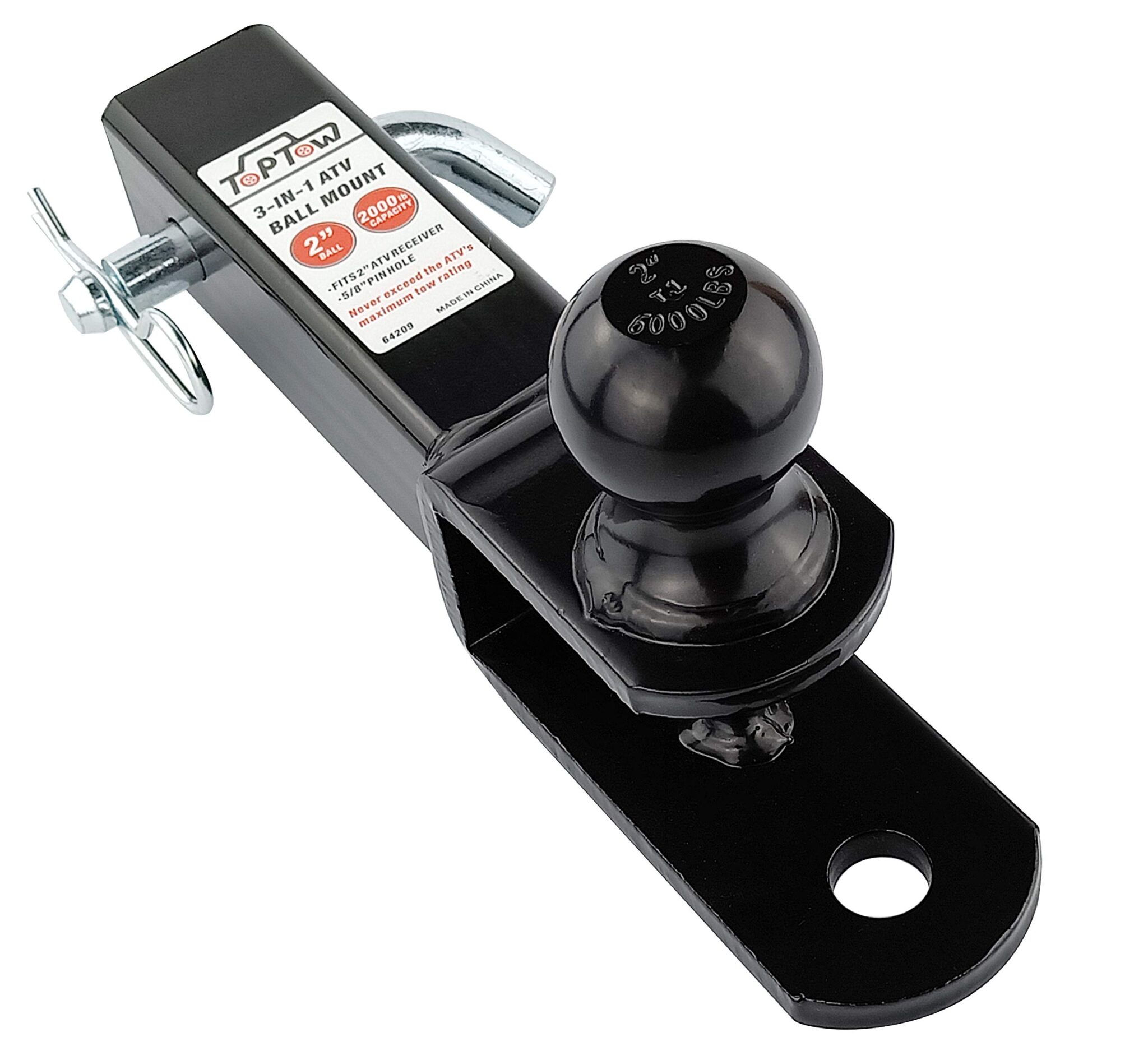 TOPTOW Supporti per gancio di traino per ATV/UTV, sfera da 5 cm, perno a forcella, adatti per ricevitore da 5 cm