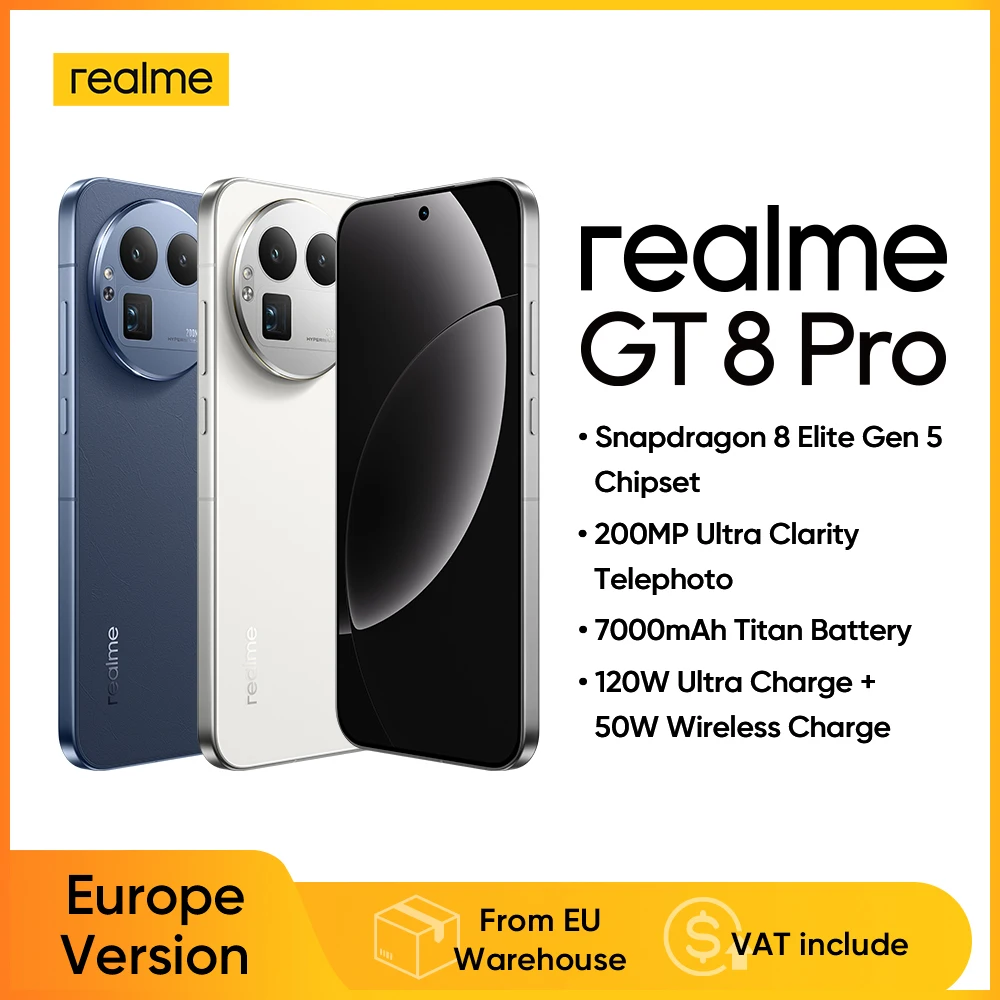 realme GT 8 Pro Smartphone Versione EU Snapdragon 8 Elite Gen 5, Fotocamera Ultra da 200MP, Batteria da 7000mAh, Ricarica Wireless 120W e 50W Non Inclusa