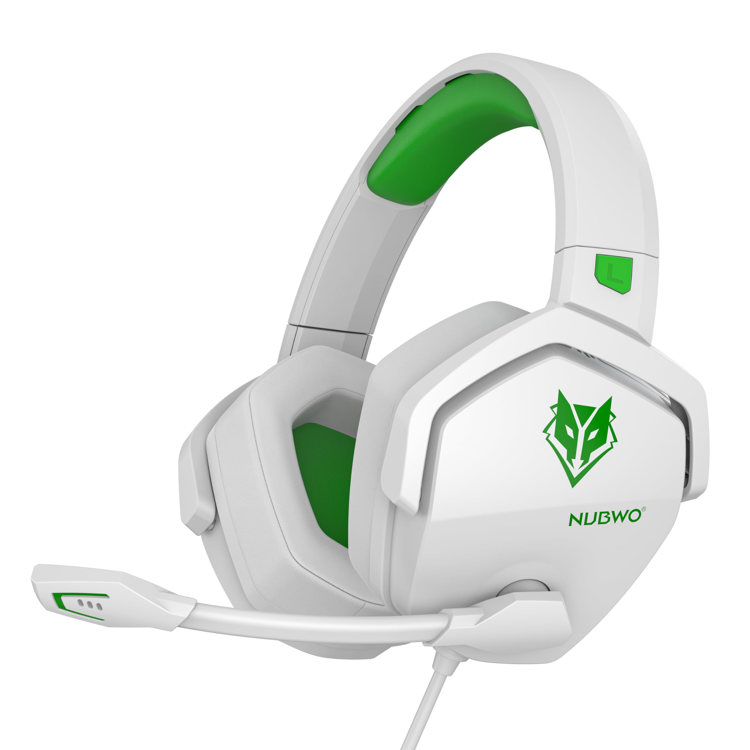 NUBWO Cuffie Gaming per PS4, PS5, PC, Xboxone, Cuffie con Microfono Over-Ear con Cancellazione del Rumore per Computer Portatili NS Games - Bianco/Verde