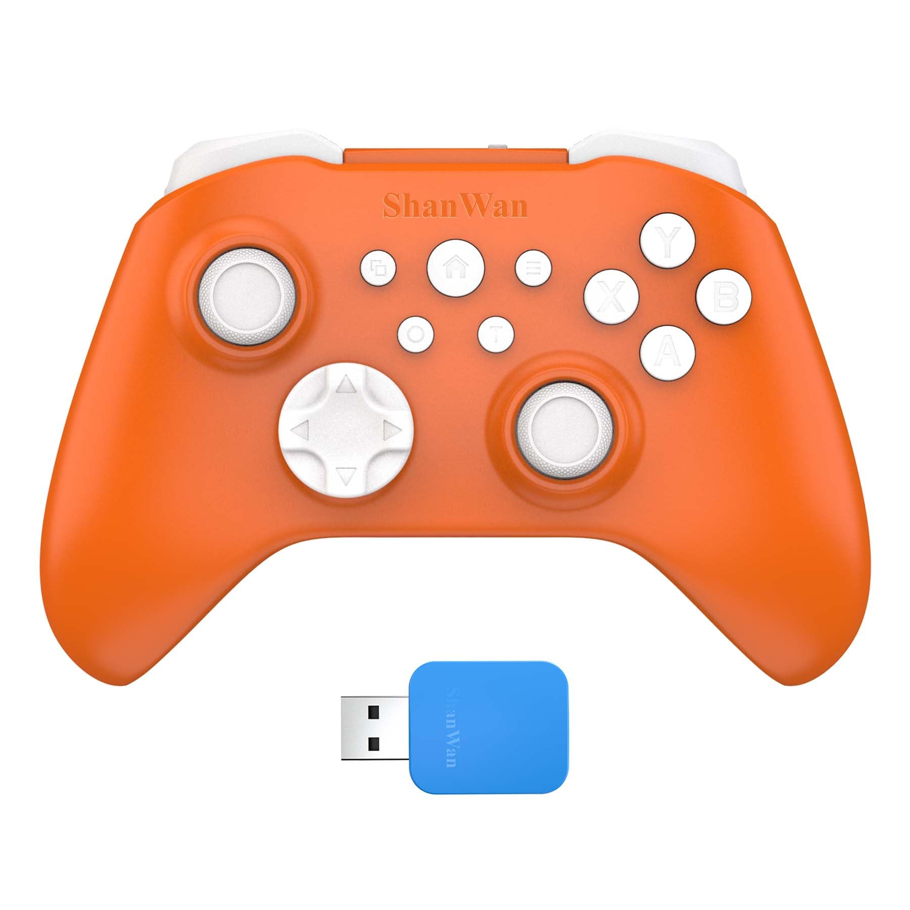 Generico ShanWan Controller Wireless per PC Windows, Android, iPhone, Switch, Steam, Gamepad 2.4G Bluetooth con grilletti ad effetto Hall, Turbo, Vibrazione Rumble (Arancione)