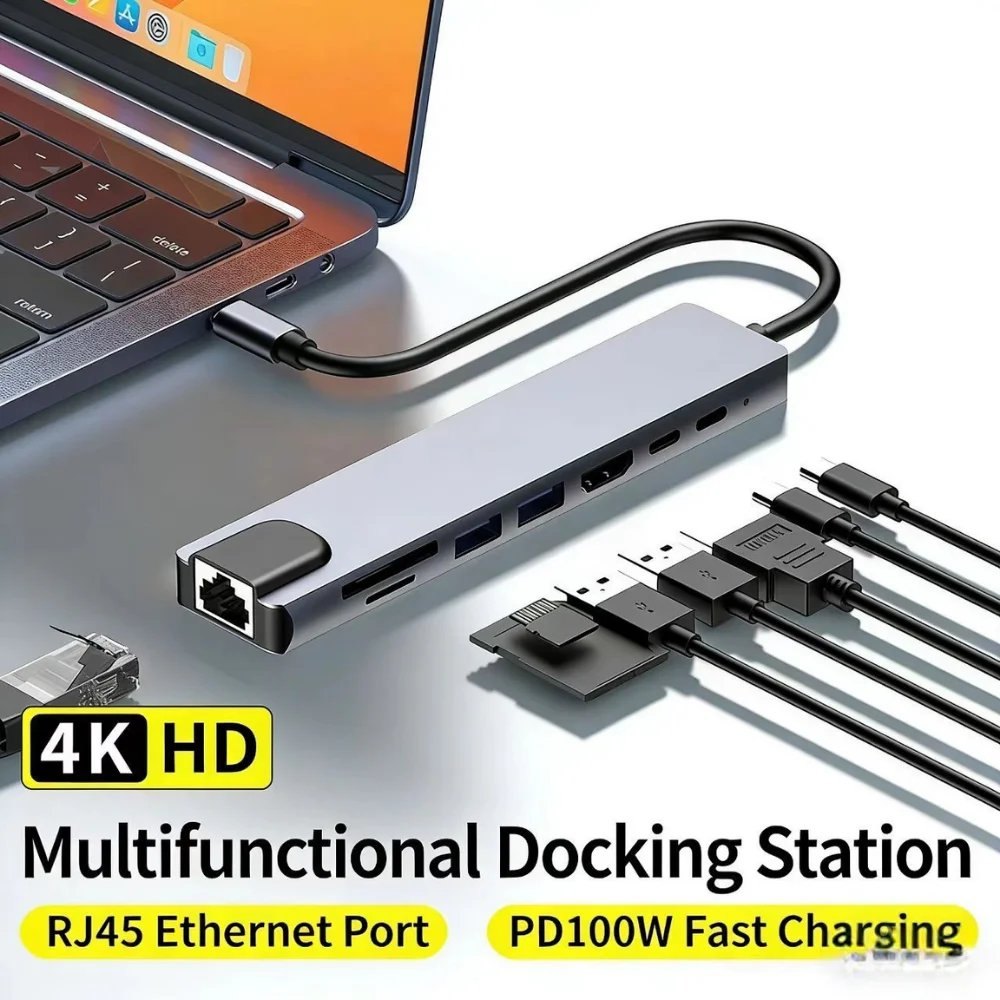 Hub USB C, Splitter Tipo C, Docking Station Thunderbolt 3, Adattatore per Laptop con RJ45 e HDMI per Macbook Air M1 e iPad Pro