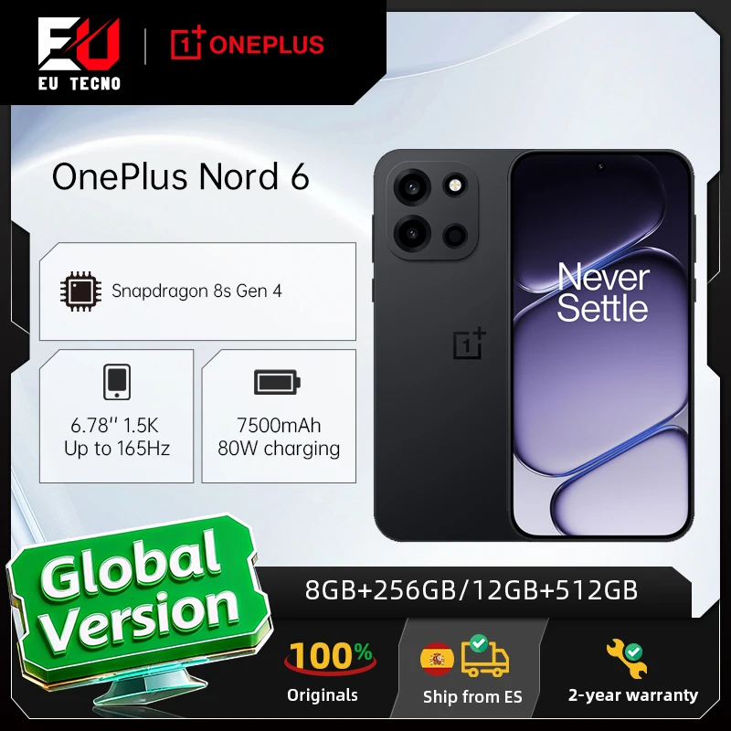 Nuovo Smartphone OnePlus Nord 6 5G 2026 8GB+256GB / 12GB+512GB Snapdragon 8s Gen 4 165Hz 7500mAh IP69/IP69K Versione Globale